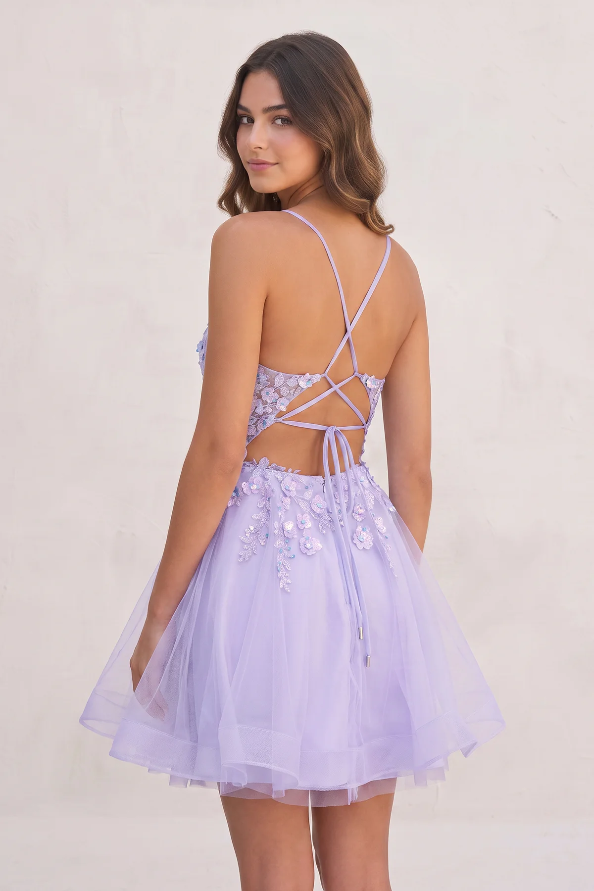 Pink - A Line V Neck Tulle Sequined Homecoming Dresses with Appliques