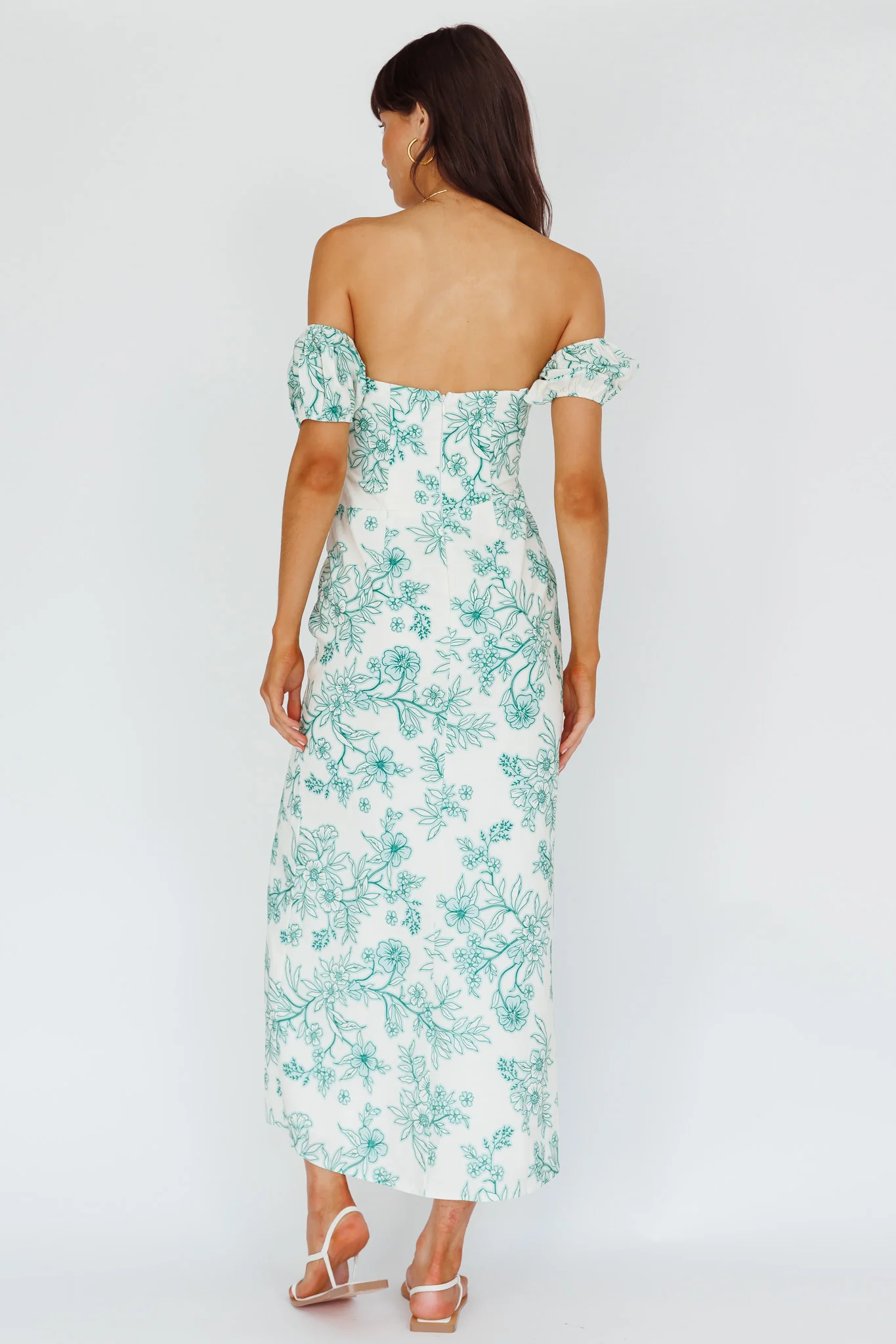 Olivier Off-Shoulder Midi Dress Floral Green