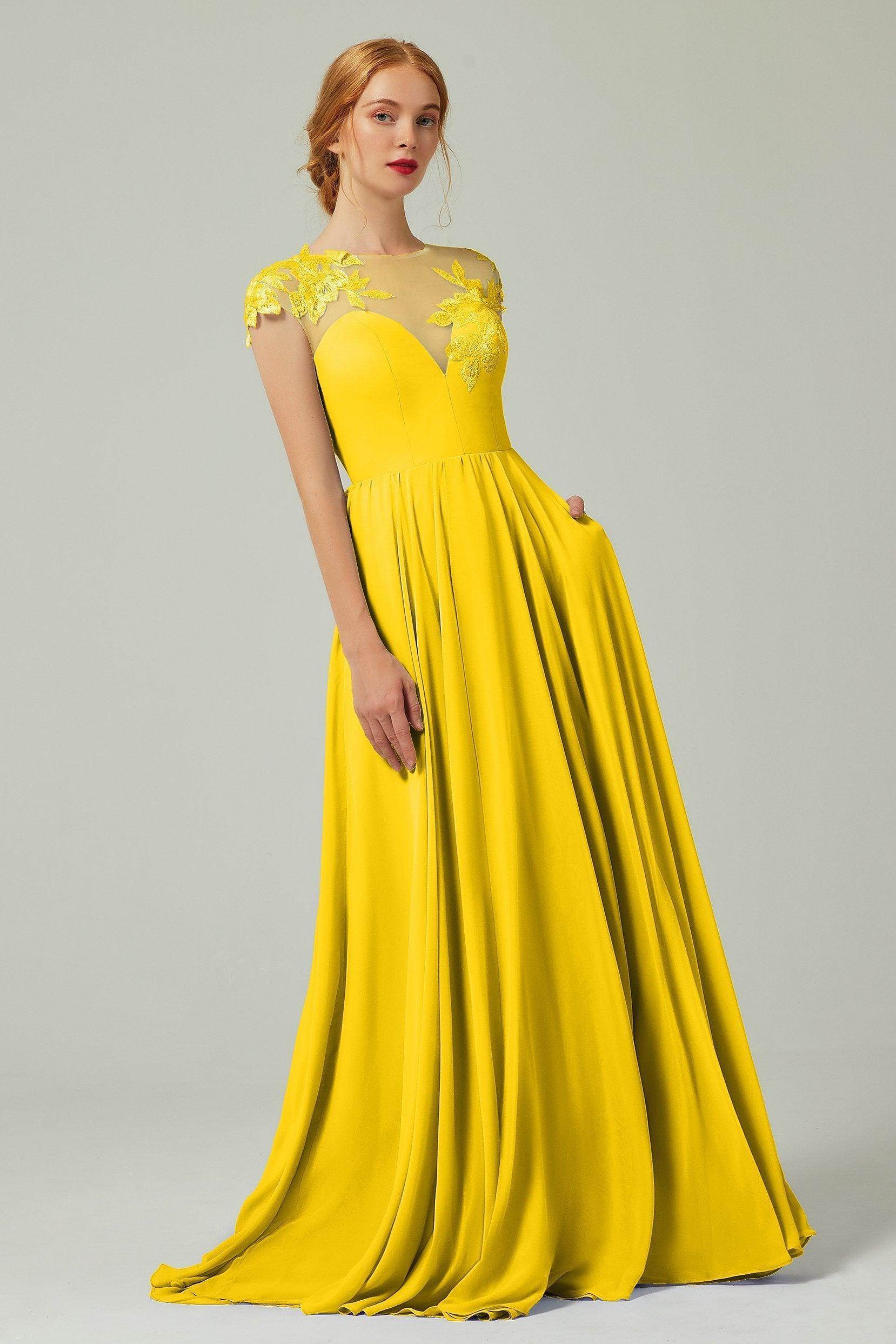 A-Line Sweep-Brush Train Chiffon Bridesmaid Dress CB0248