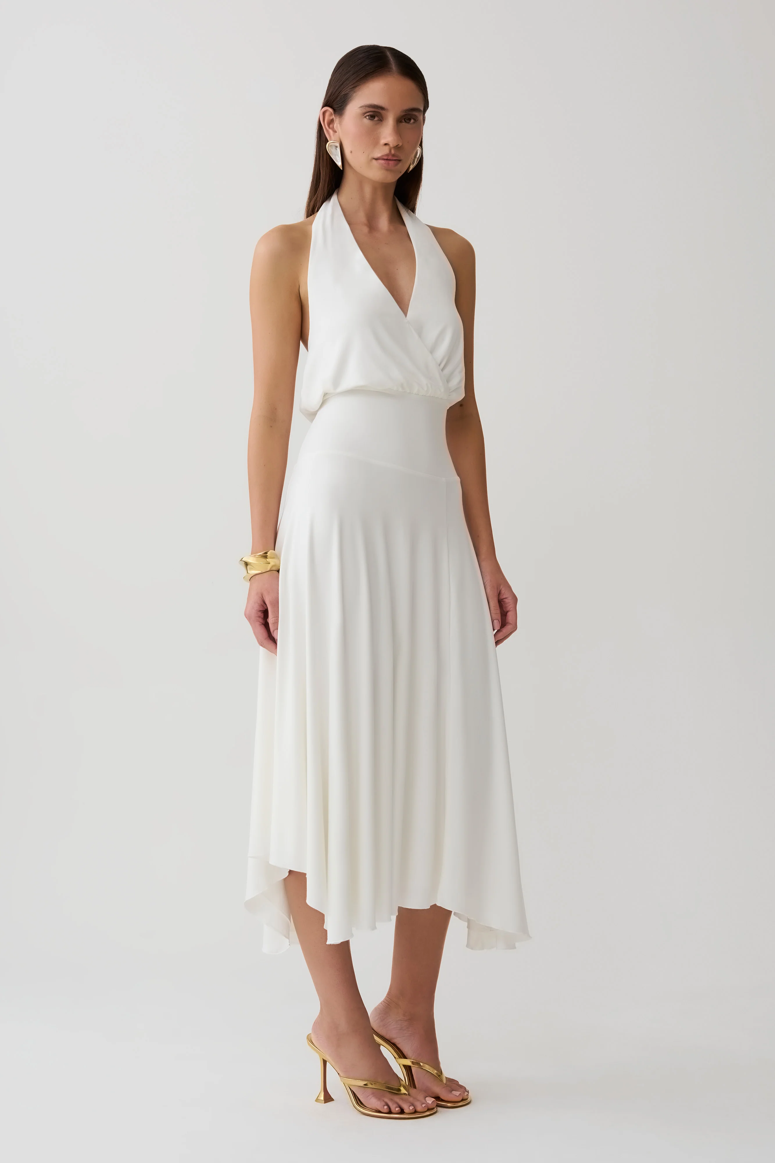 Krish Hankie Halter Midi Dress - White