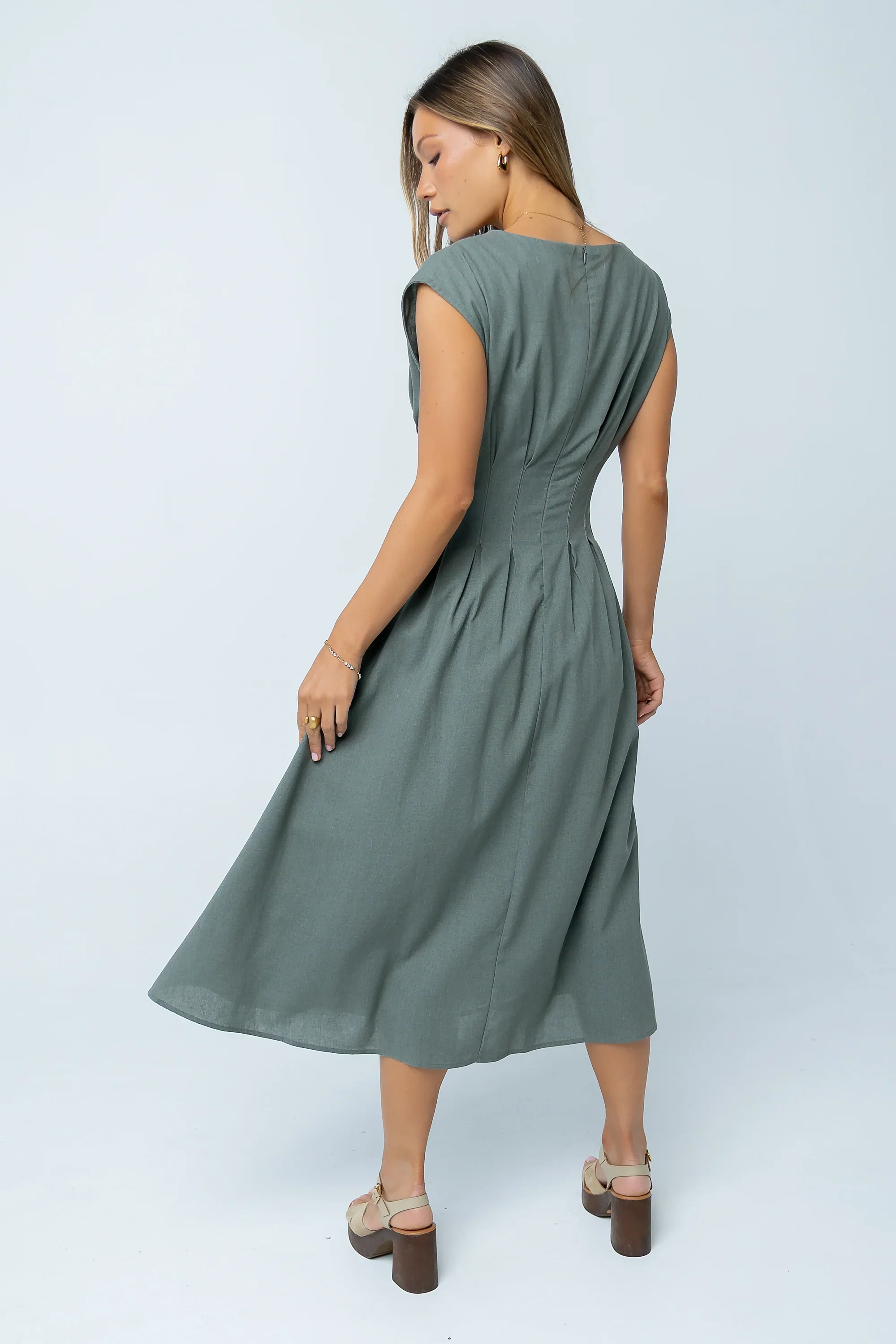 Matilda Pleated Maxi Dress in Olive