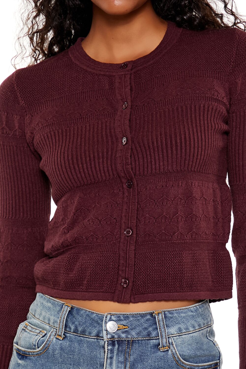 Mixed Knit Cardigan Sweater