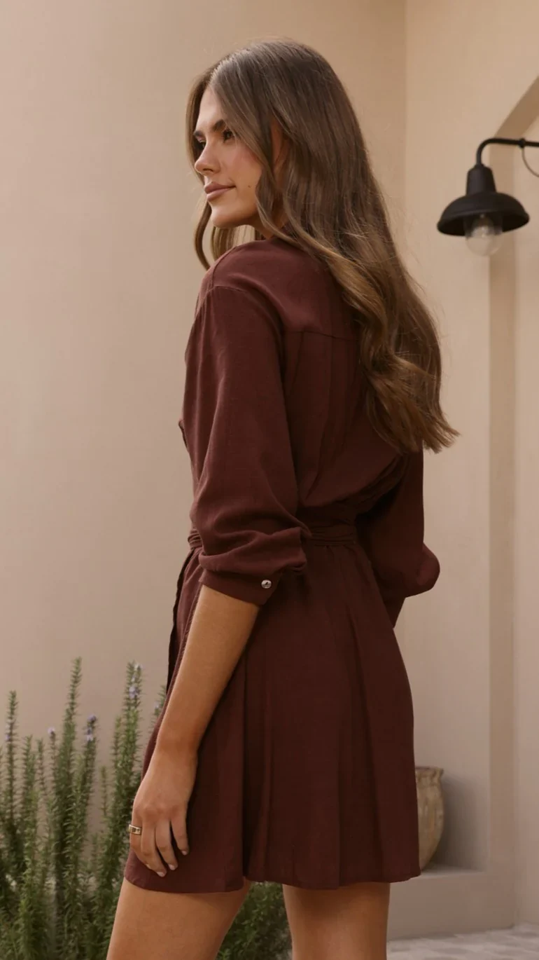 Zaida Shirt Mini Dress - Chocolate