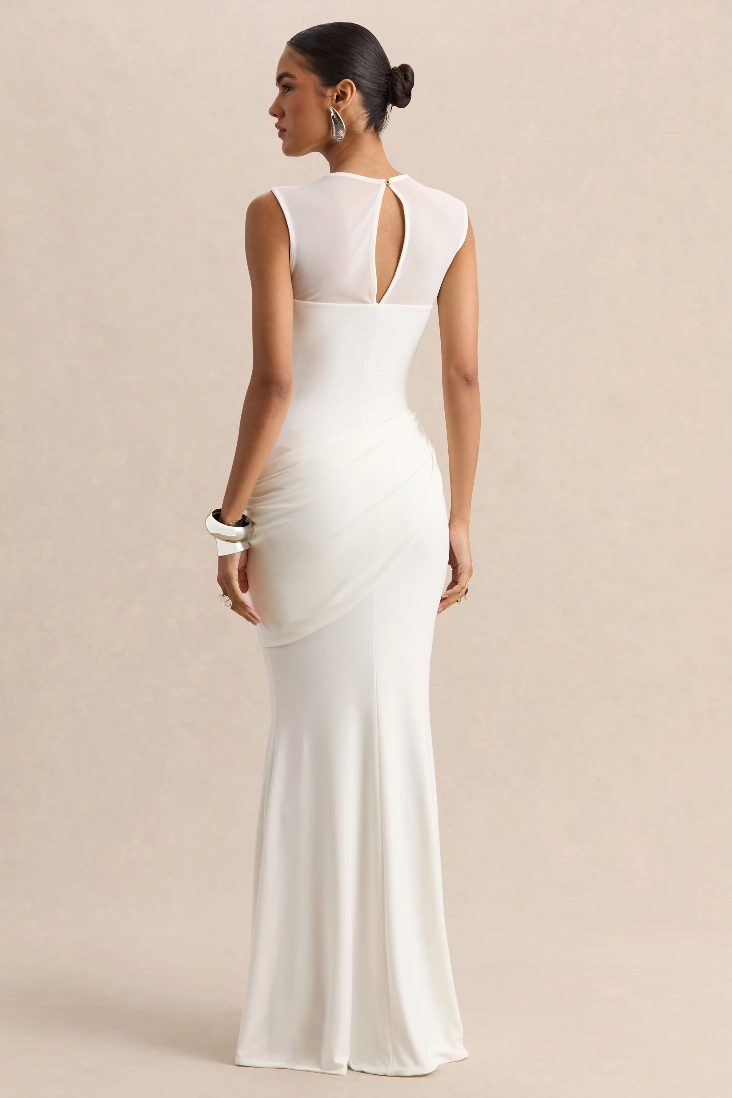 Lyssy | White High-Neck Maxi Dress With Mesh-Detail