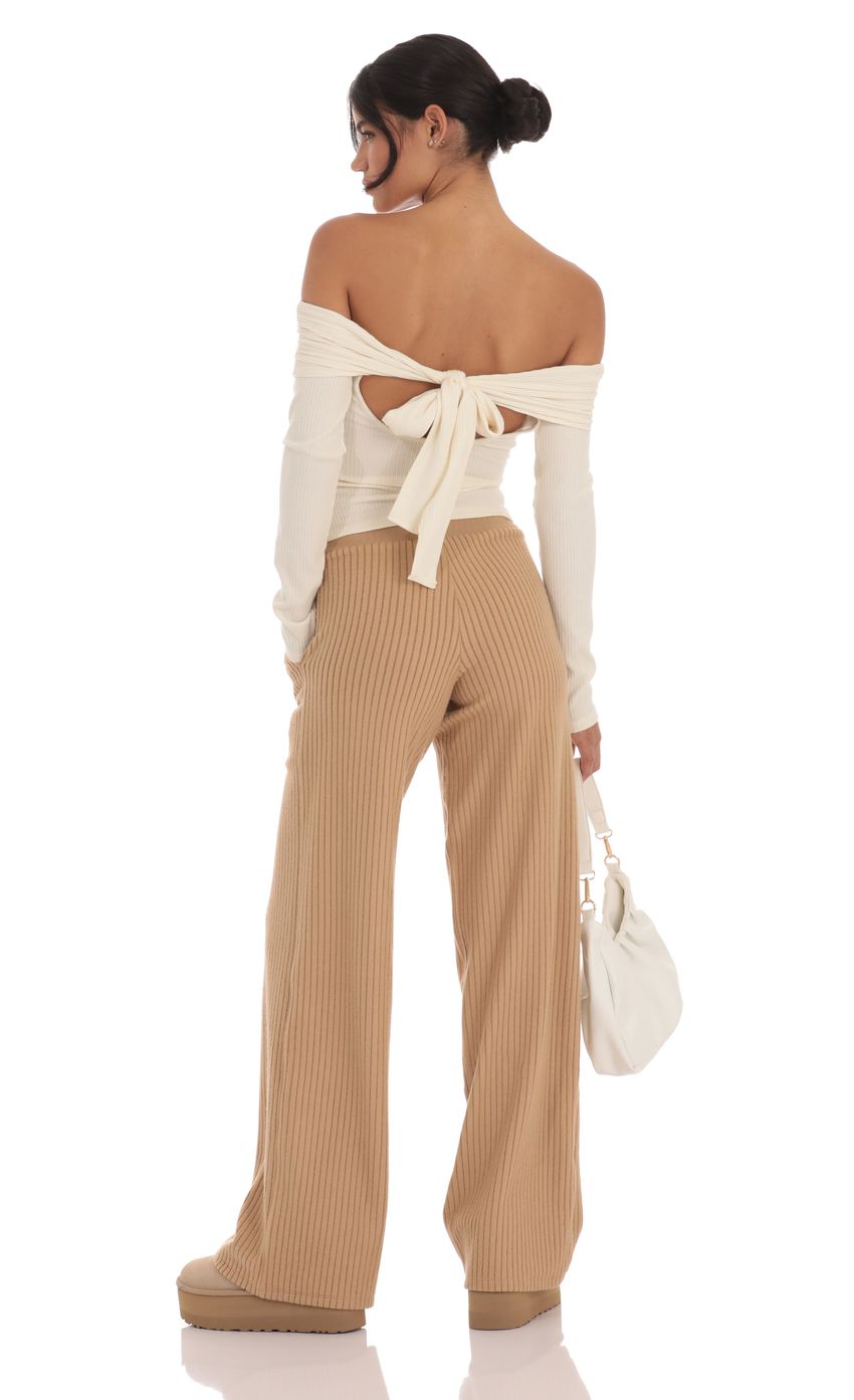 Soft Ribbed Straight Pants in Camel