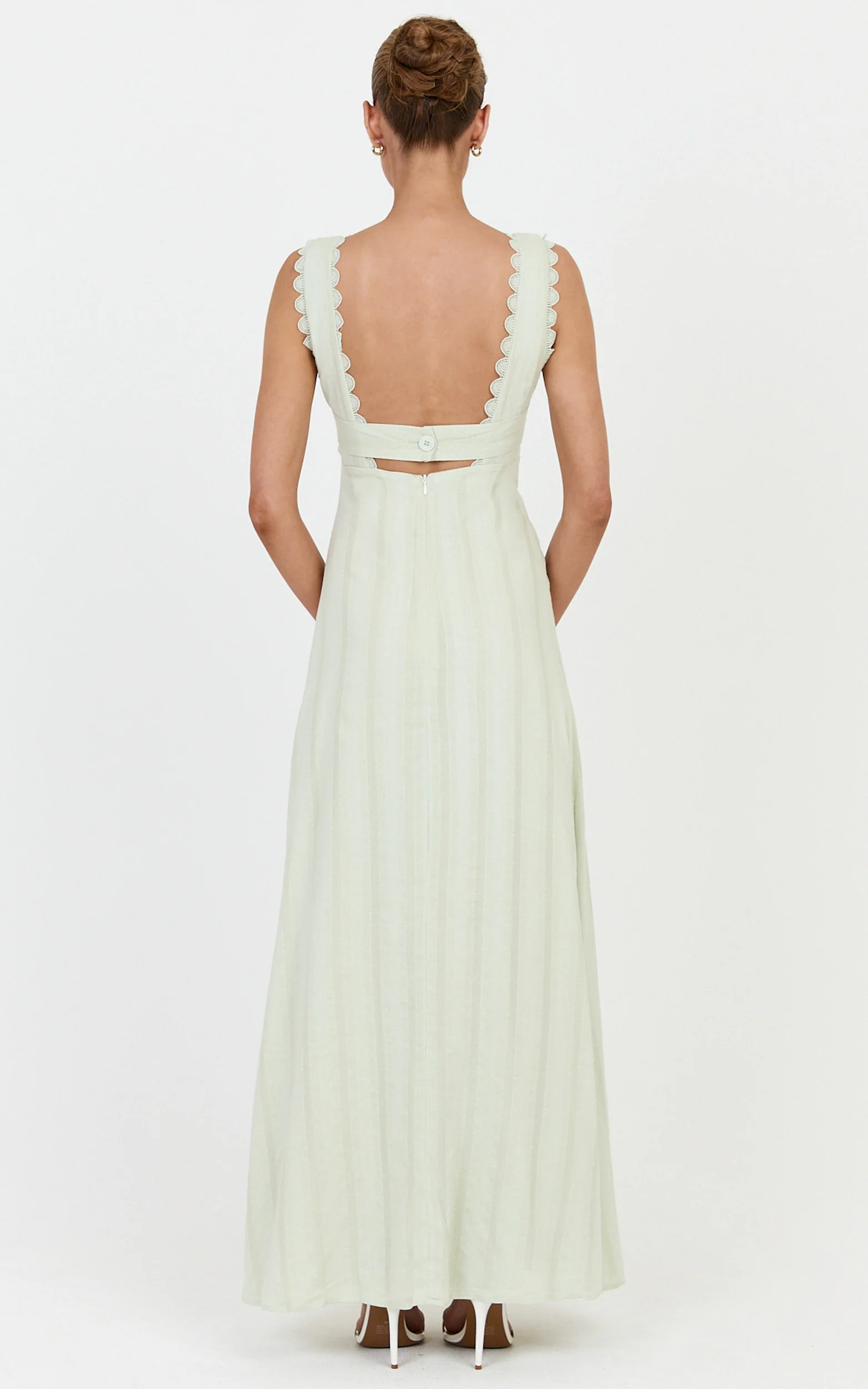 Roxanne Midi Dress - Square Neck Fit And Flare Dress in Sage