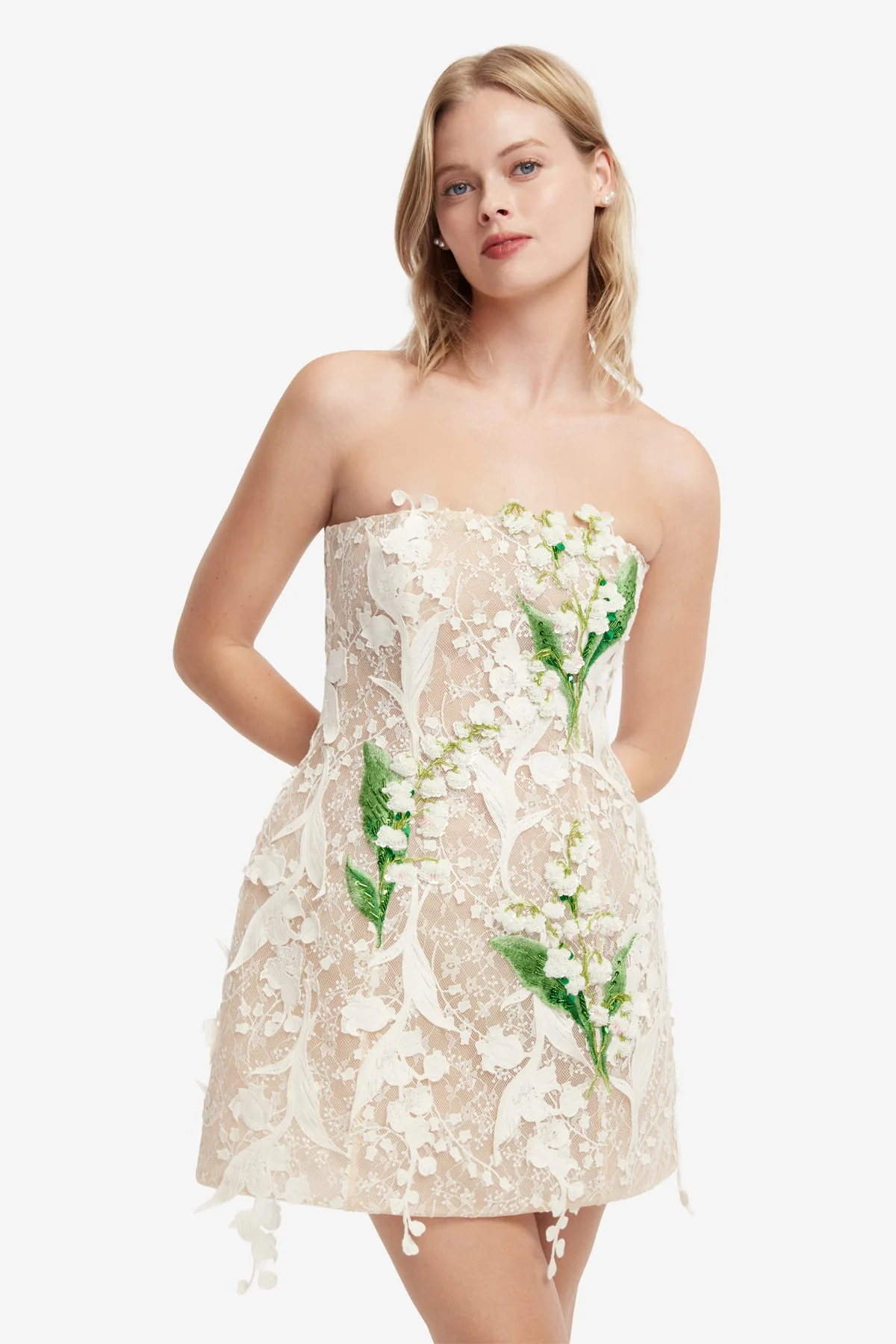 Roselle Embellished Lace Bustier Mini Dress - Snow Meadow - luluinthesky