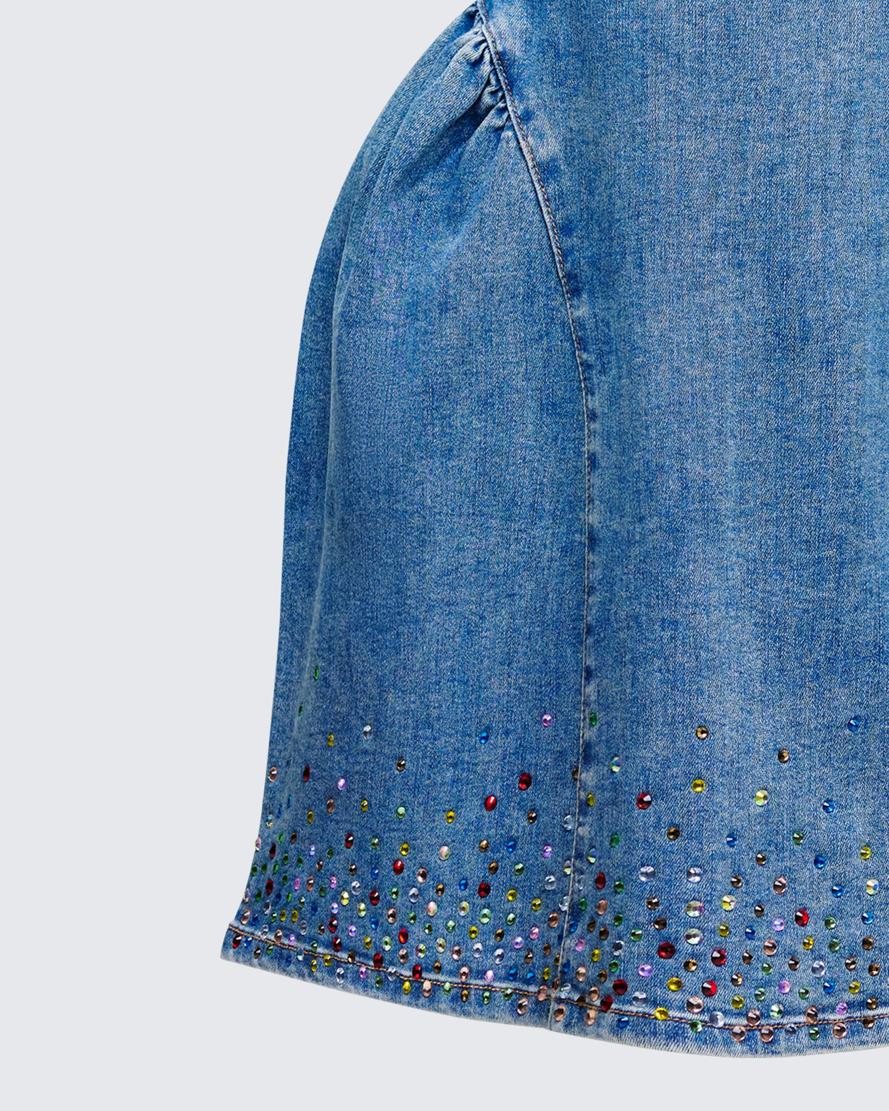 Meina Blue Denim Embellished Mini Dress
