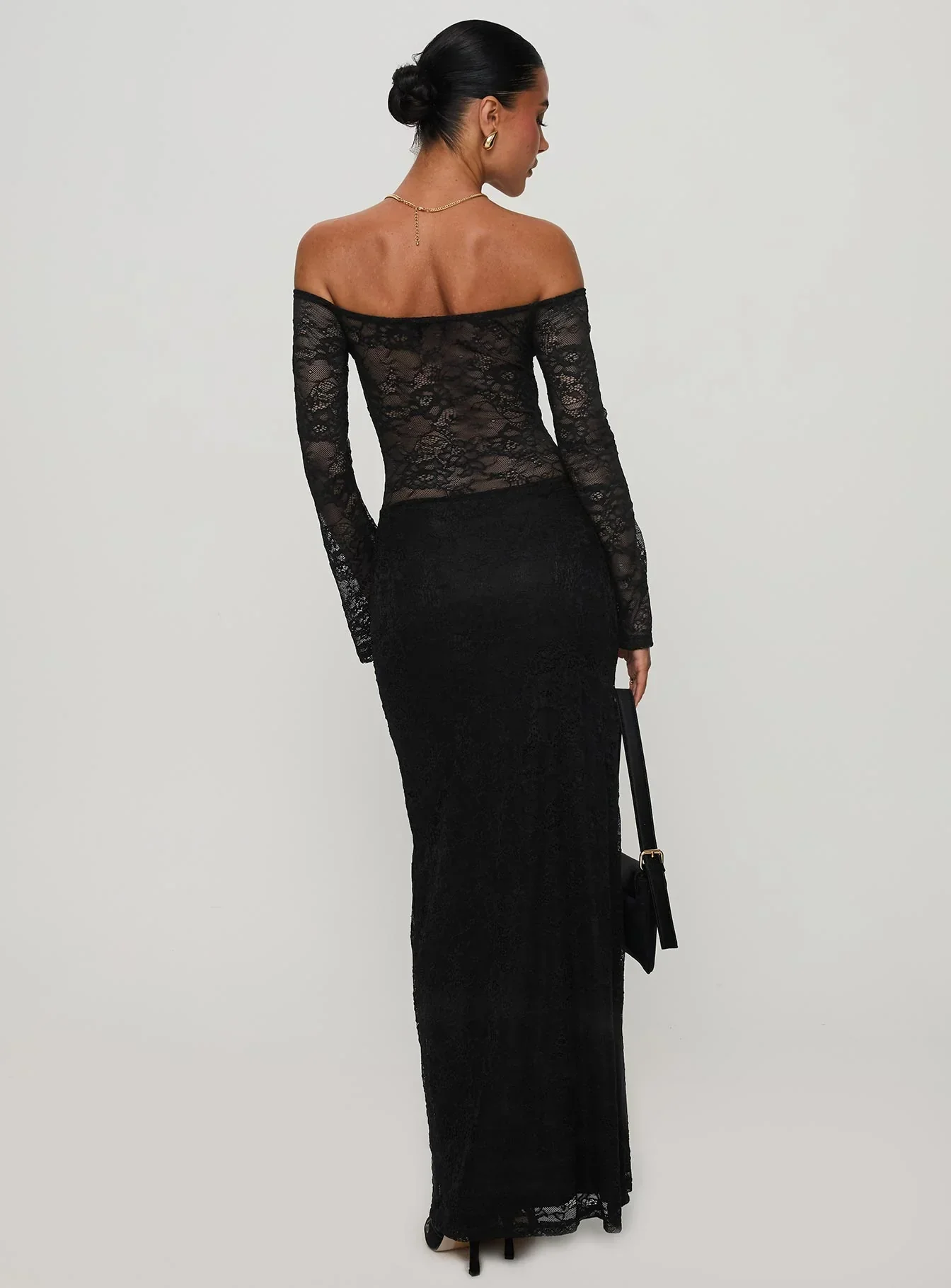 Pinot Grigio Long Sleeve Lace Maxi Dress Black - luluinthesky