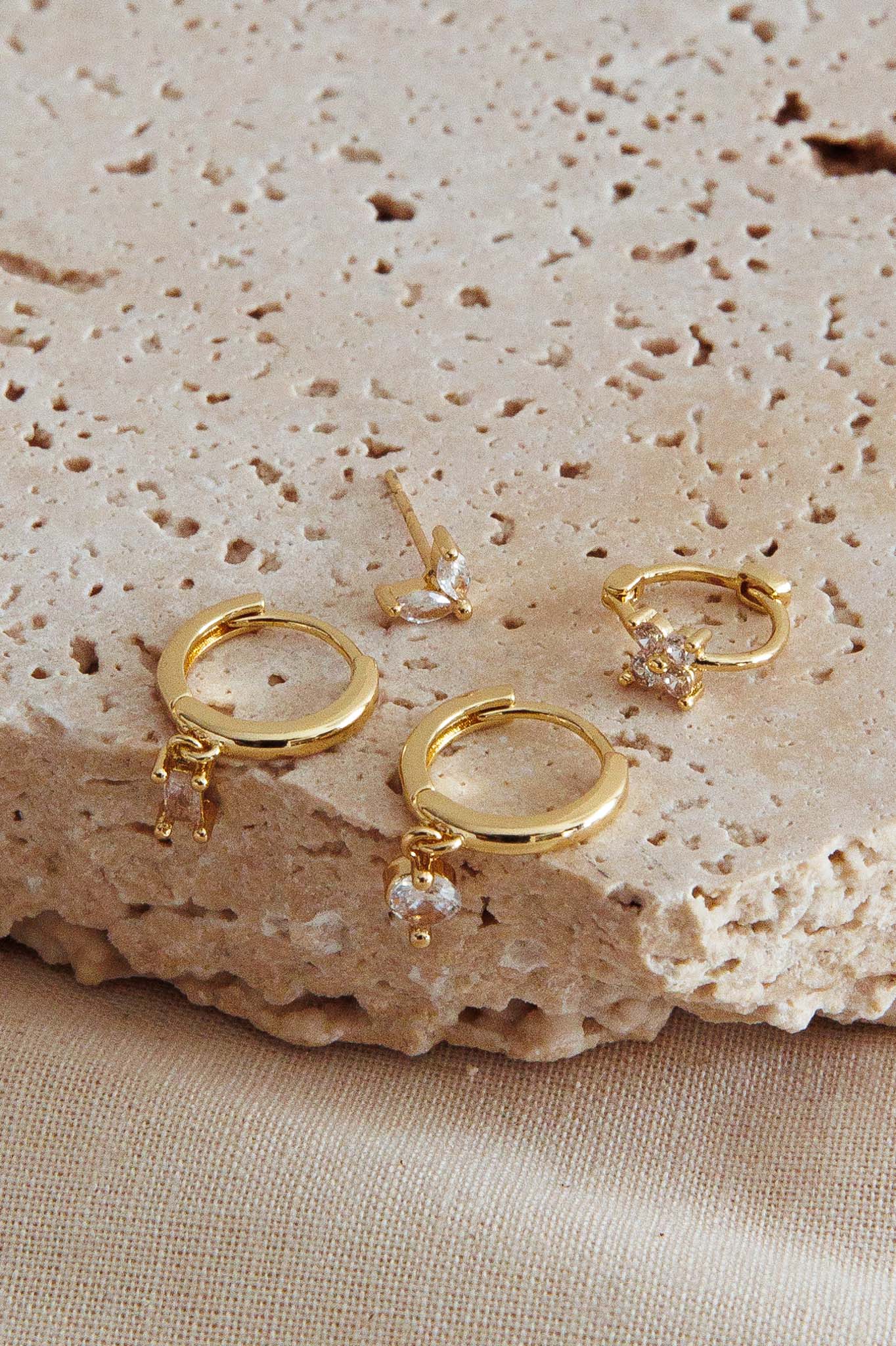 Treasures Crystal Accent Earrings Set Gold