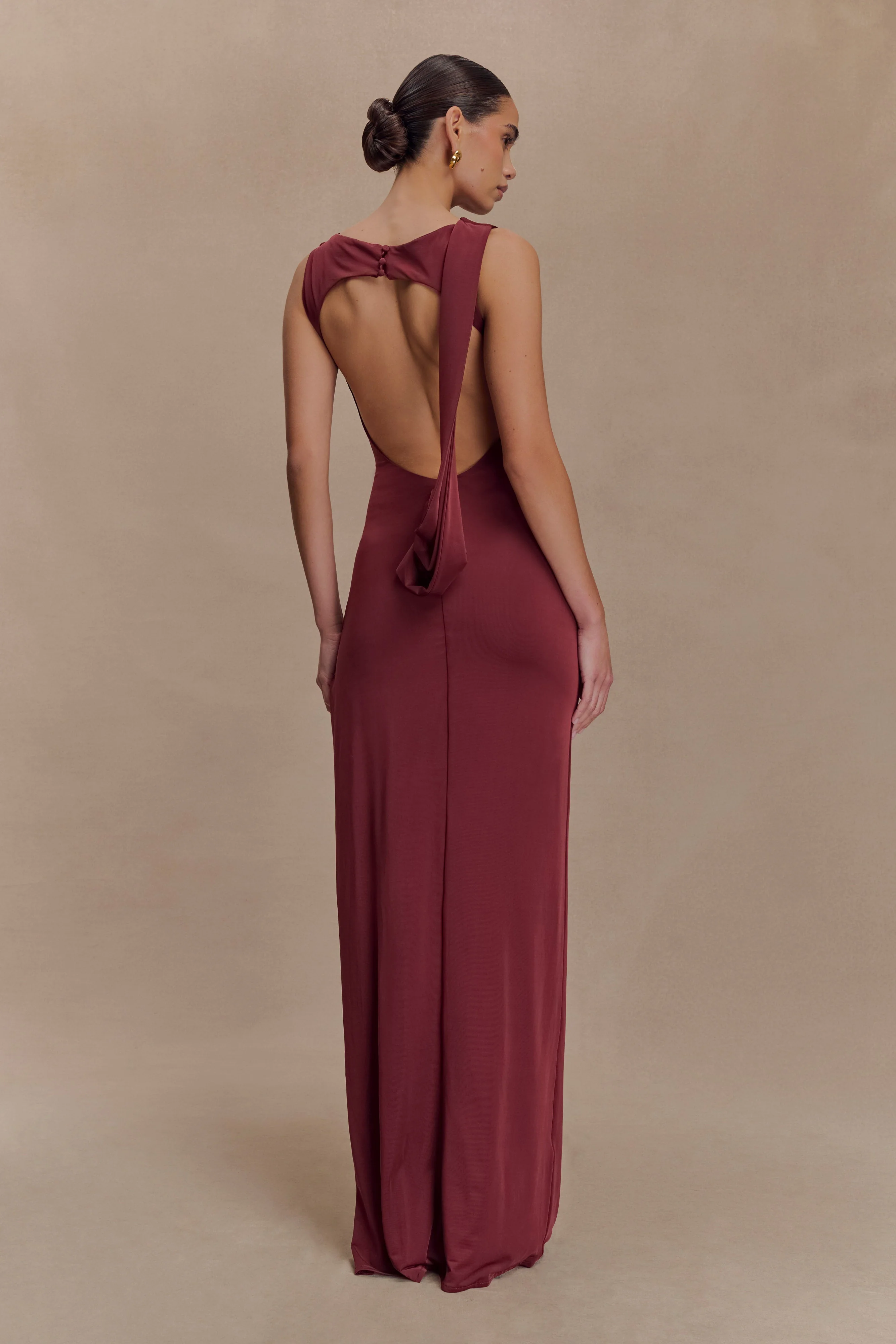 Henley Slinky Drape Maxi Dress - Wine