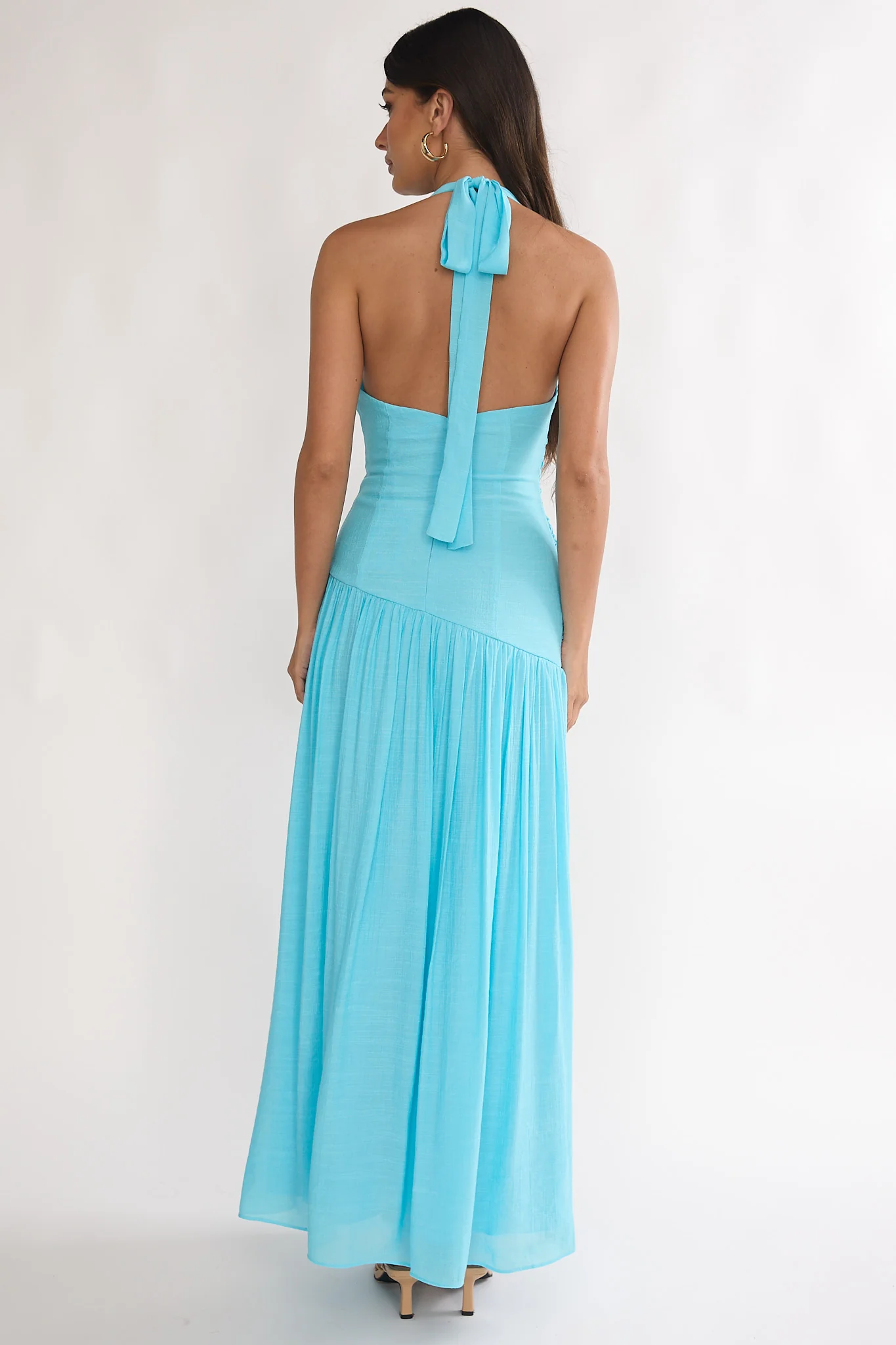 To The Sky Halterneck Maxi Dress Aqua - luluinthesky