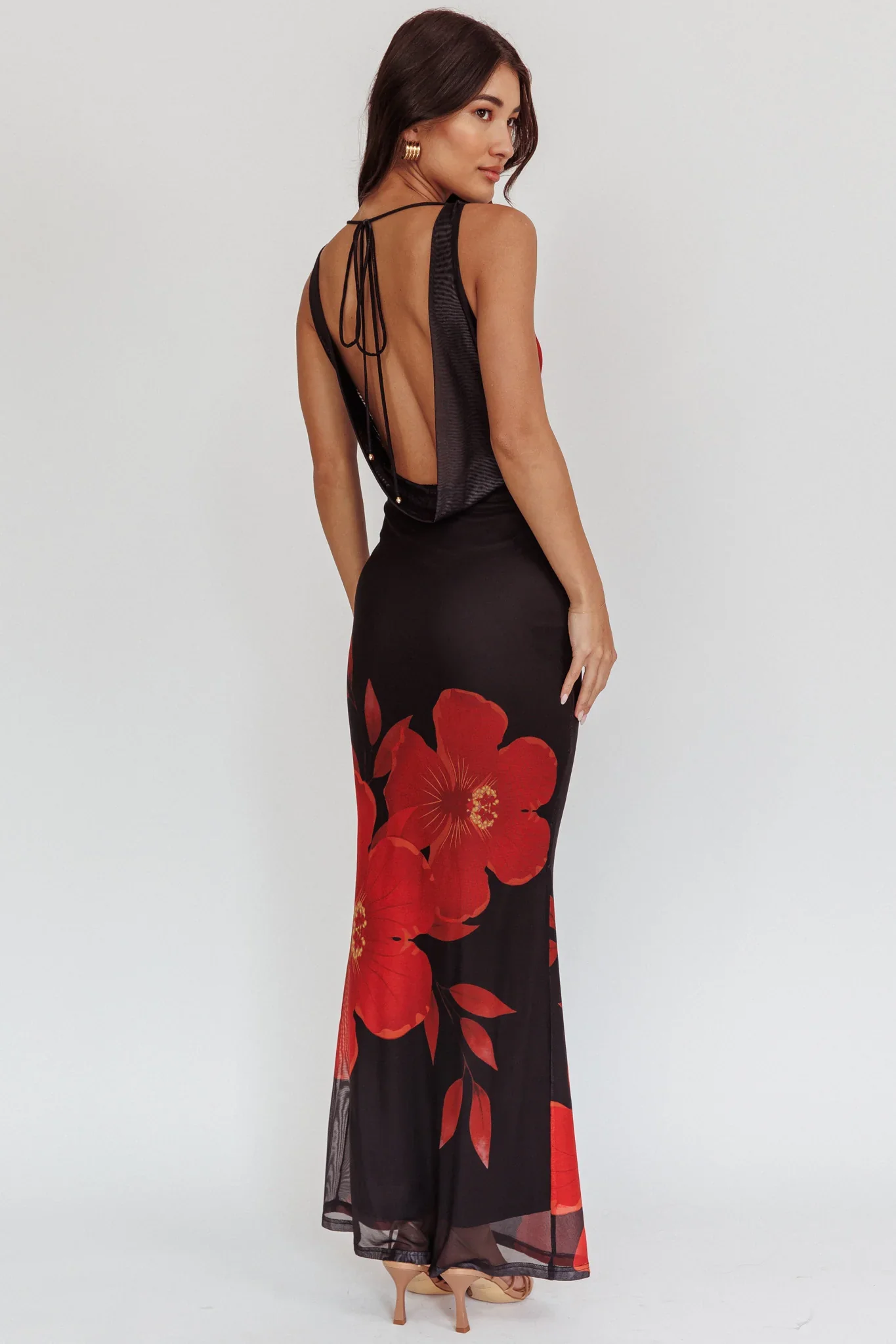 Cassiopeia Open Back Maxi Dress Hibiscus Black