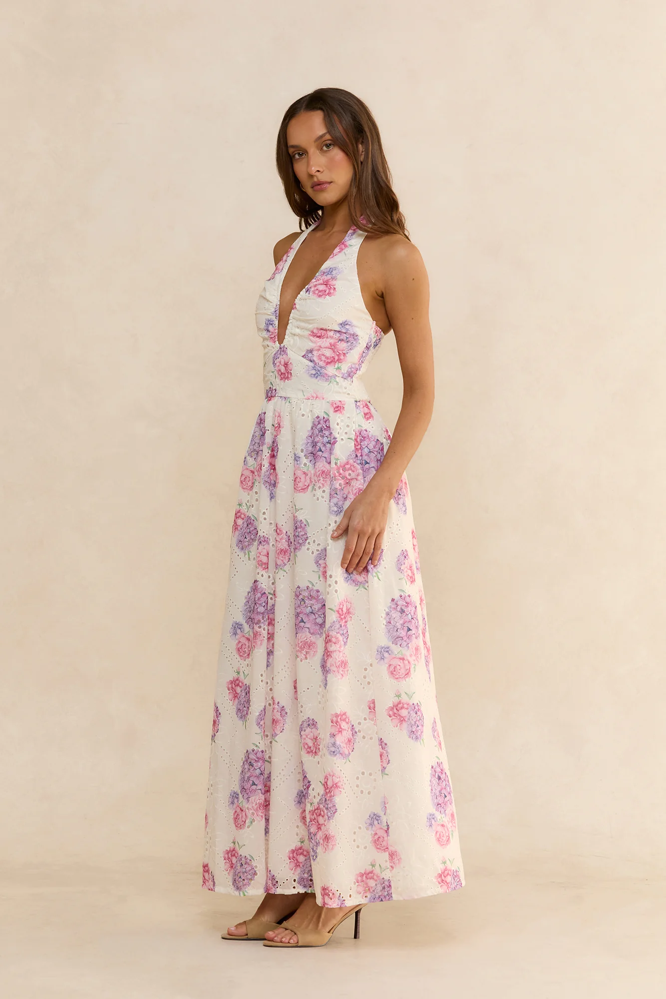 Hydrangea Haven Halter Maxi Dress Floral