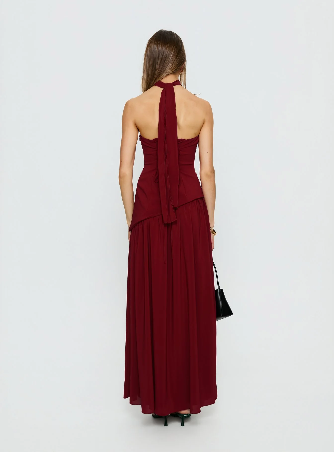 Odela Strapless Scarf Drop Waist Maxi Dress Cherry