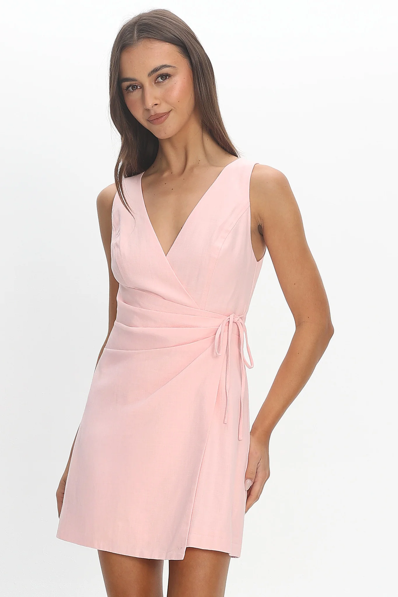 Harlita Wrap Front Mini Dress Blush - luluinthesky