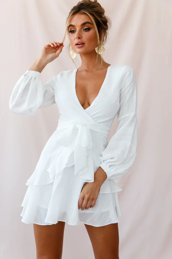 Kerry Layered Balloon Sleeve Dress White