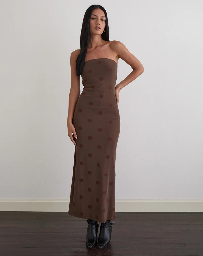 Rosaga Maxi Dress in Big Polka Flock Brown