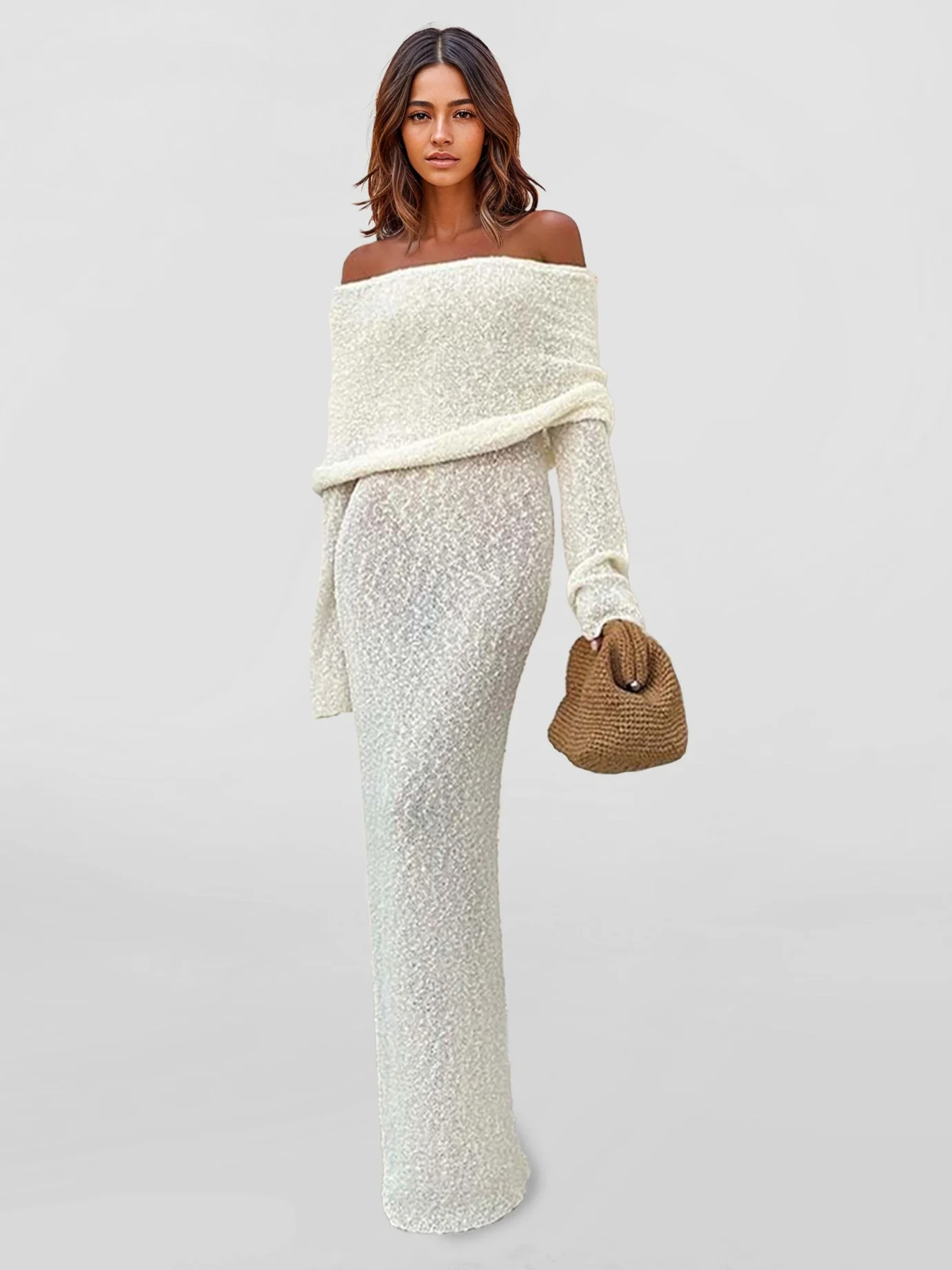 Elegant Off-Shoulder Knit Midi Dress
