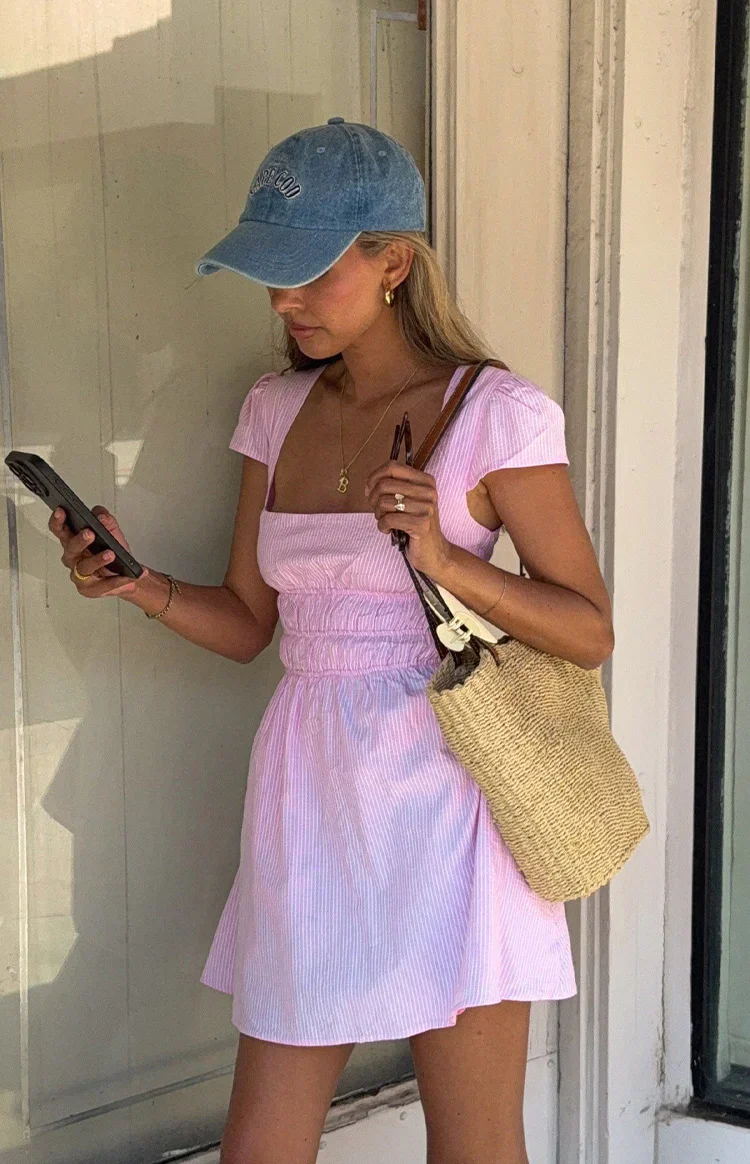 Clairo Light Pink Stripe Cap Sleeve Mini Dress
