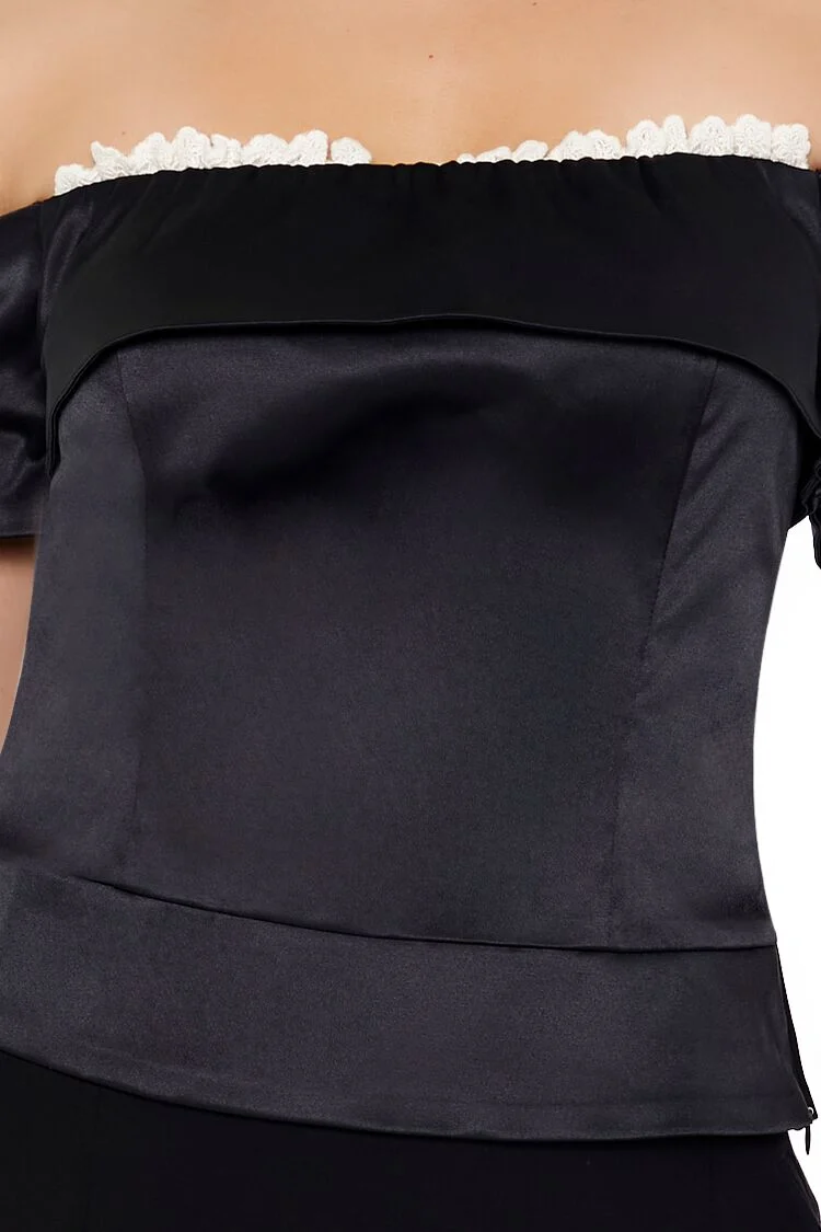 Satin Off-the-Shoulder Crop Top