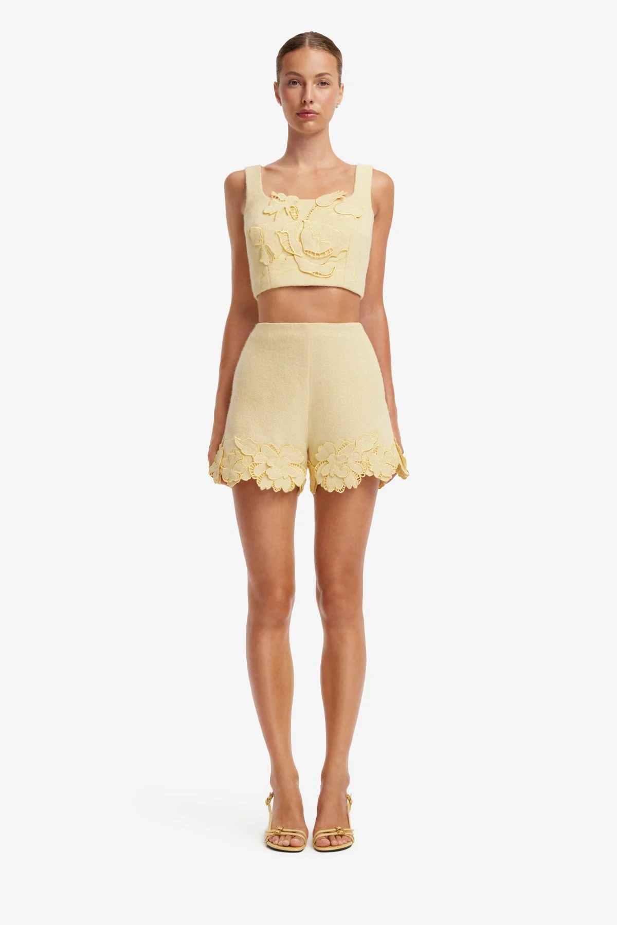 Belle Appliqué Tweed Shorts - Dusty Yellow