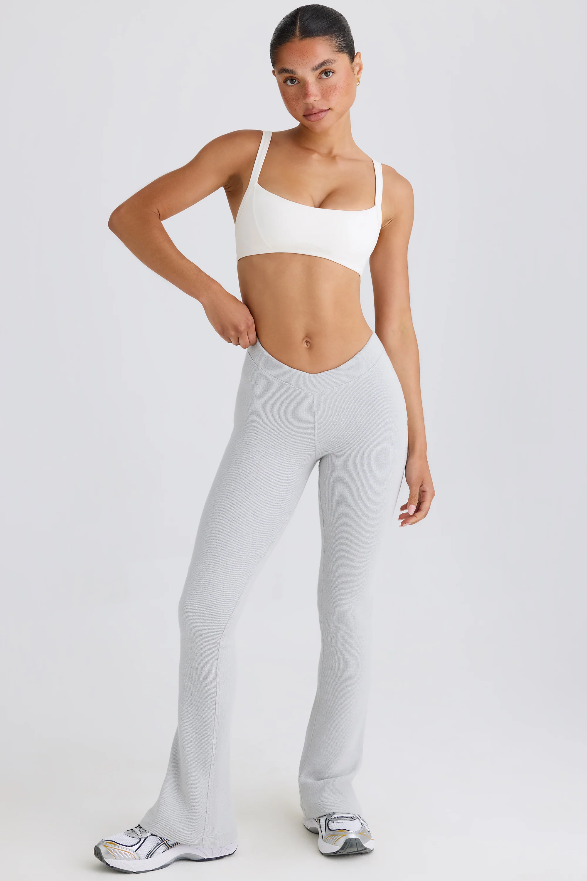 Textured Cotton Jersey Flared Trousers in Pacific Grey