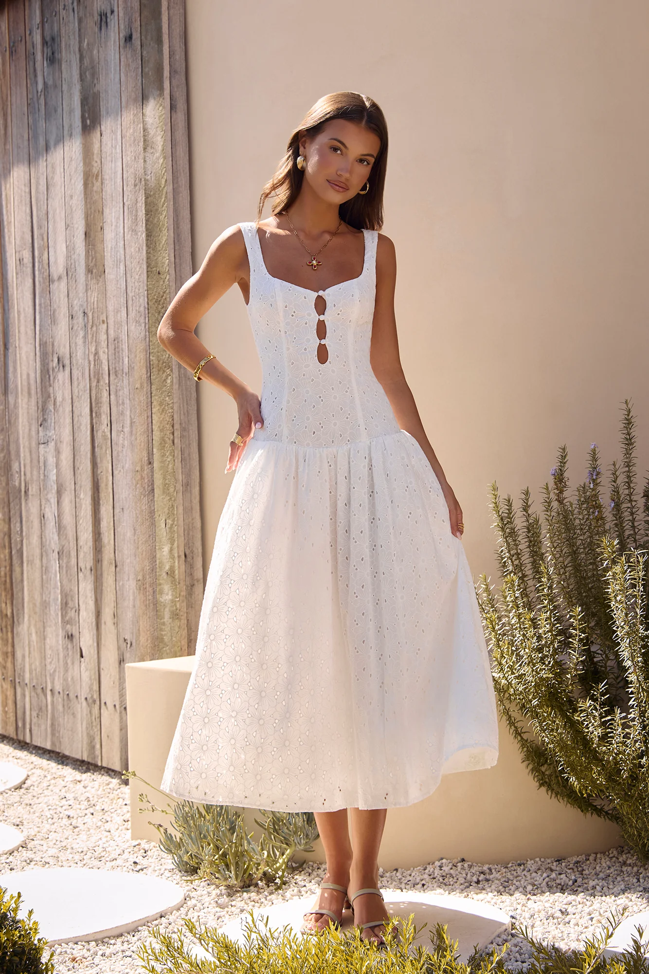 Romance Stitched Maxi Dress White - luluinthesky
