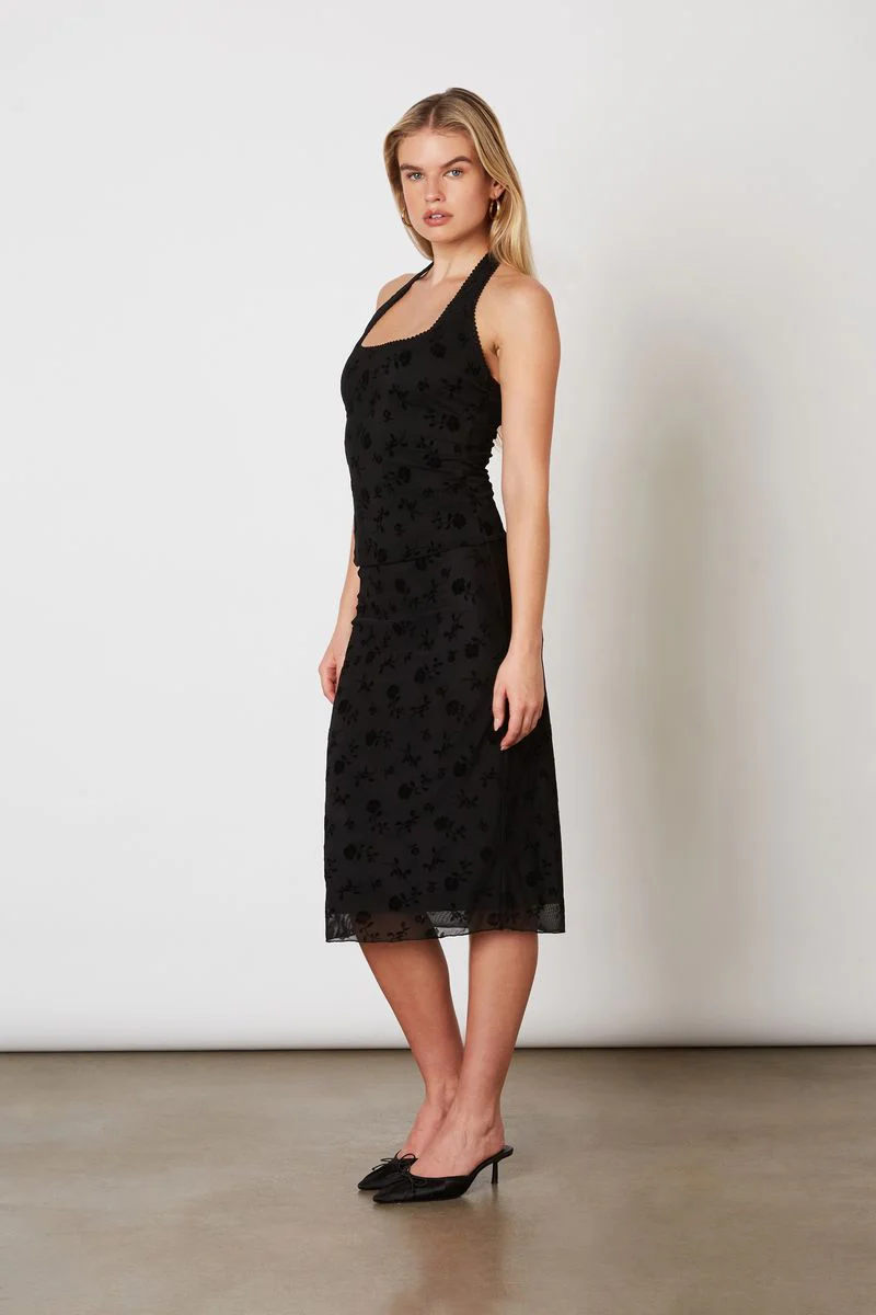 Flocked Velvet Mesh Halter Top