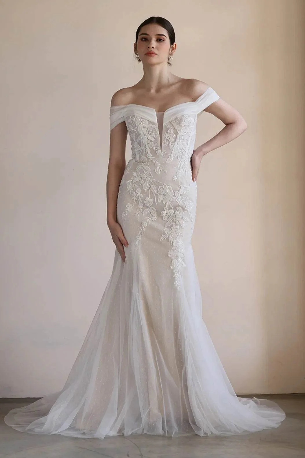 Trumpet-Mermaid Sweep-Brush Train Lace Tulle Wedding Dress CW3545