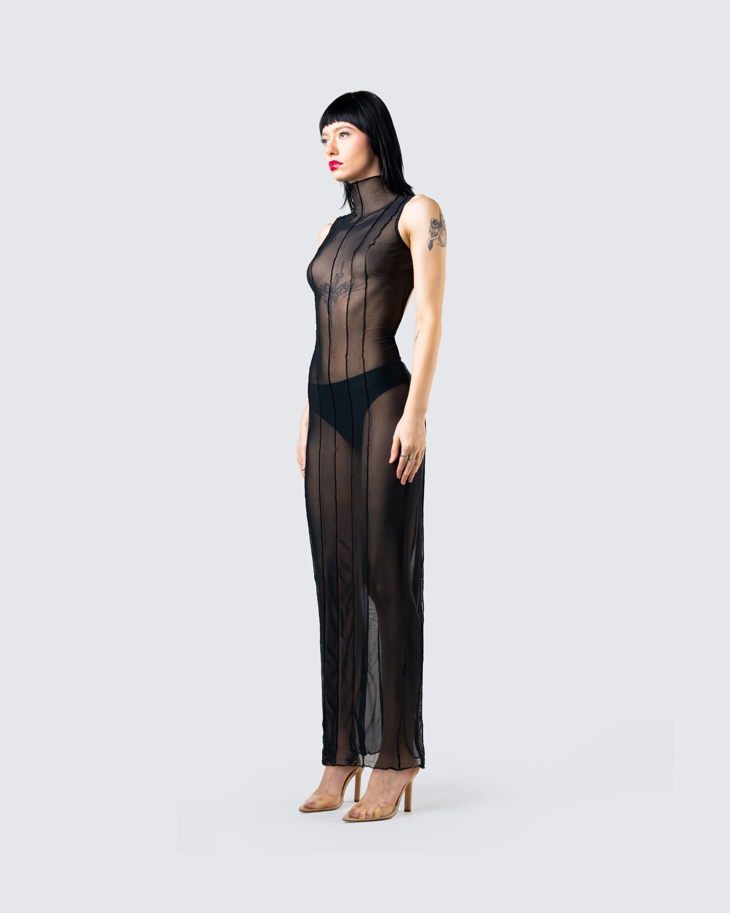 Zeal Black Mesh Bodycon Maxi Dress