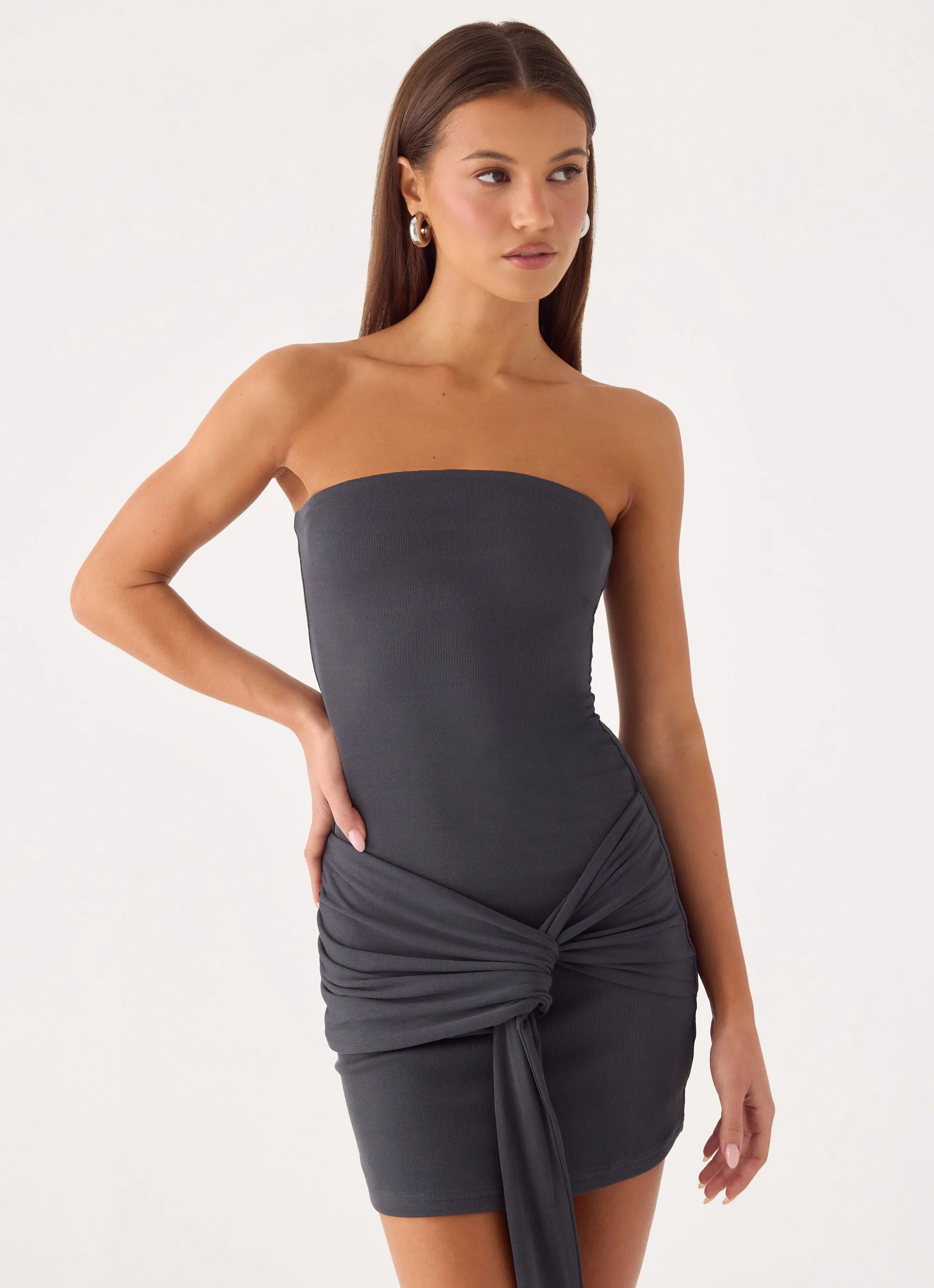 Jiliana Strapless Mini Dress - Charcoal - luluinthesky