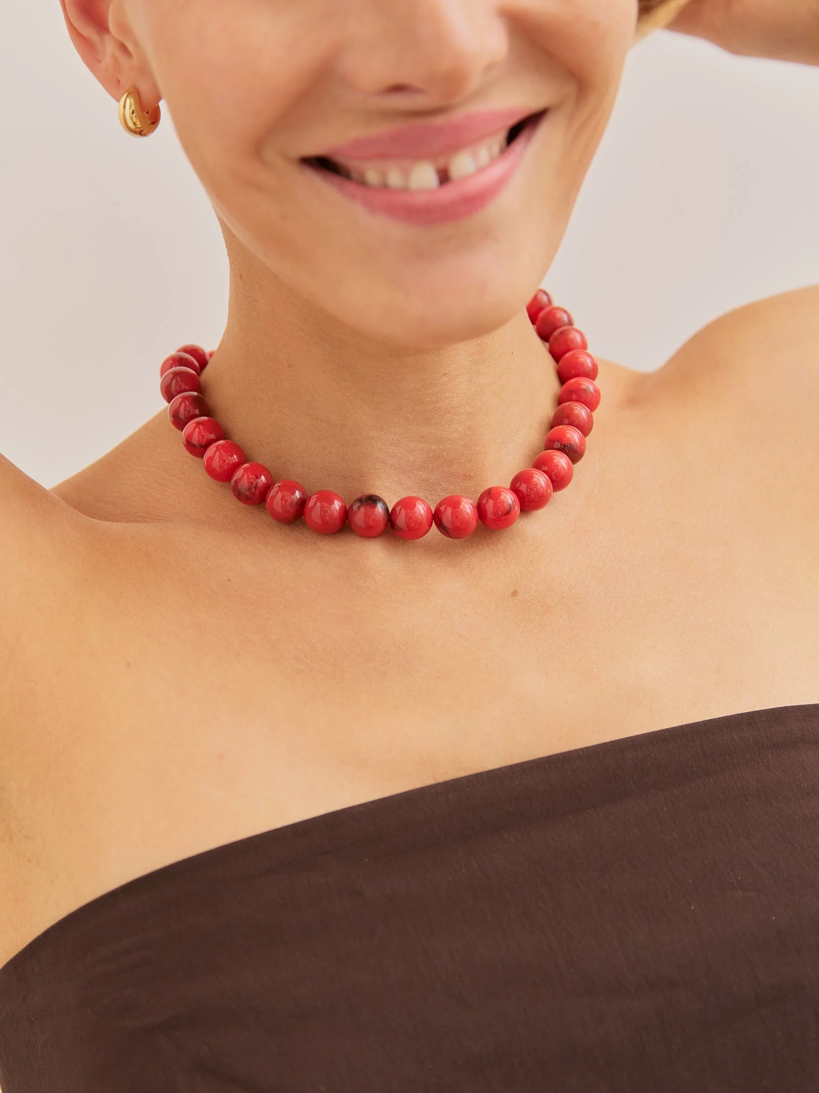 Mini Jane Beaded Necklace - Red Jasper