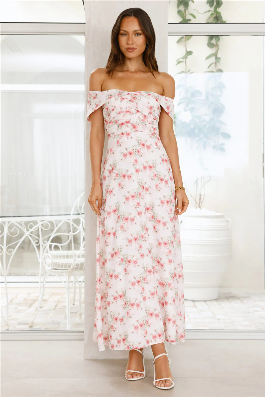 Pink Fantasy Off The Shoulder Maxi Dress Pink