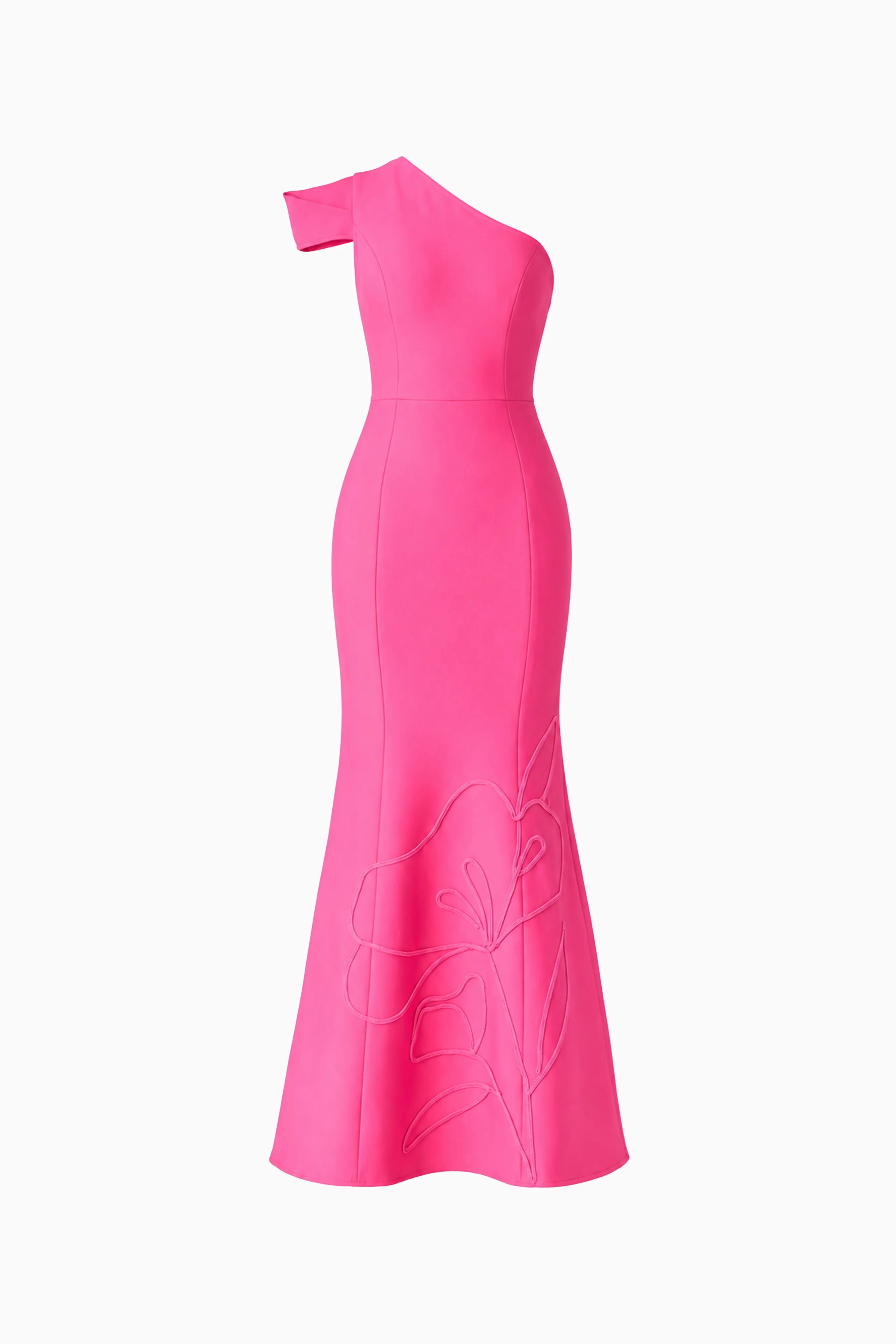 Opline One Shoulder Gown in Hot Pink