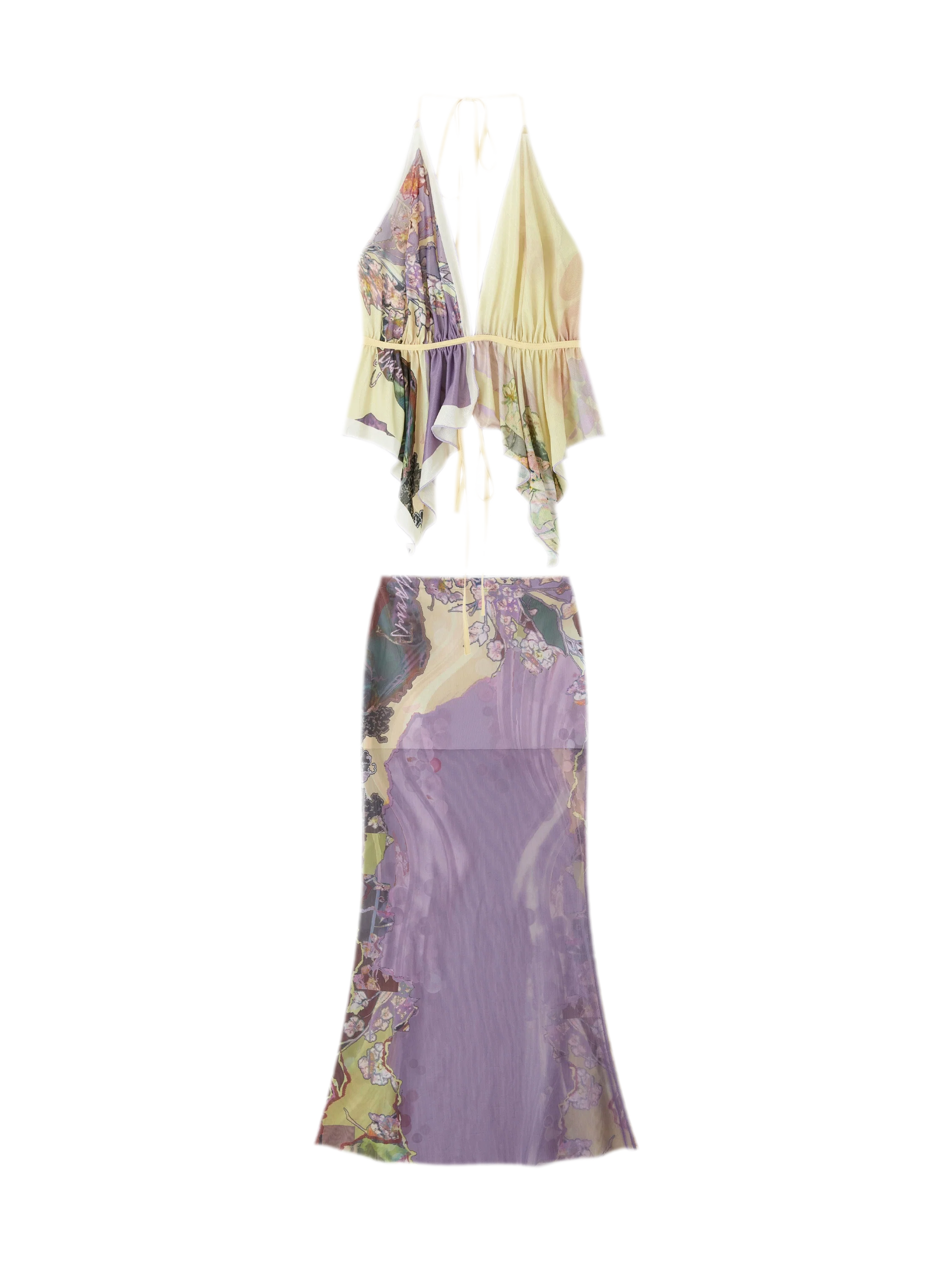 Island Climate Printed Mesh Camisole & Skirt Set