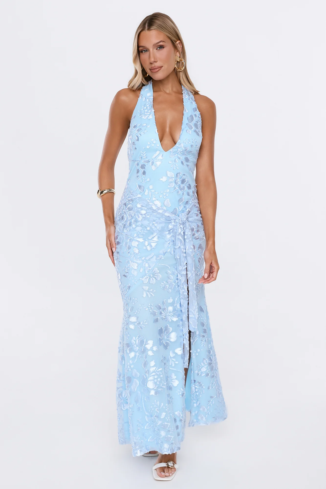 Electric Nights Halter Maxi Dress Blue