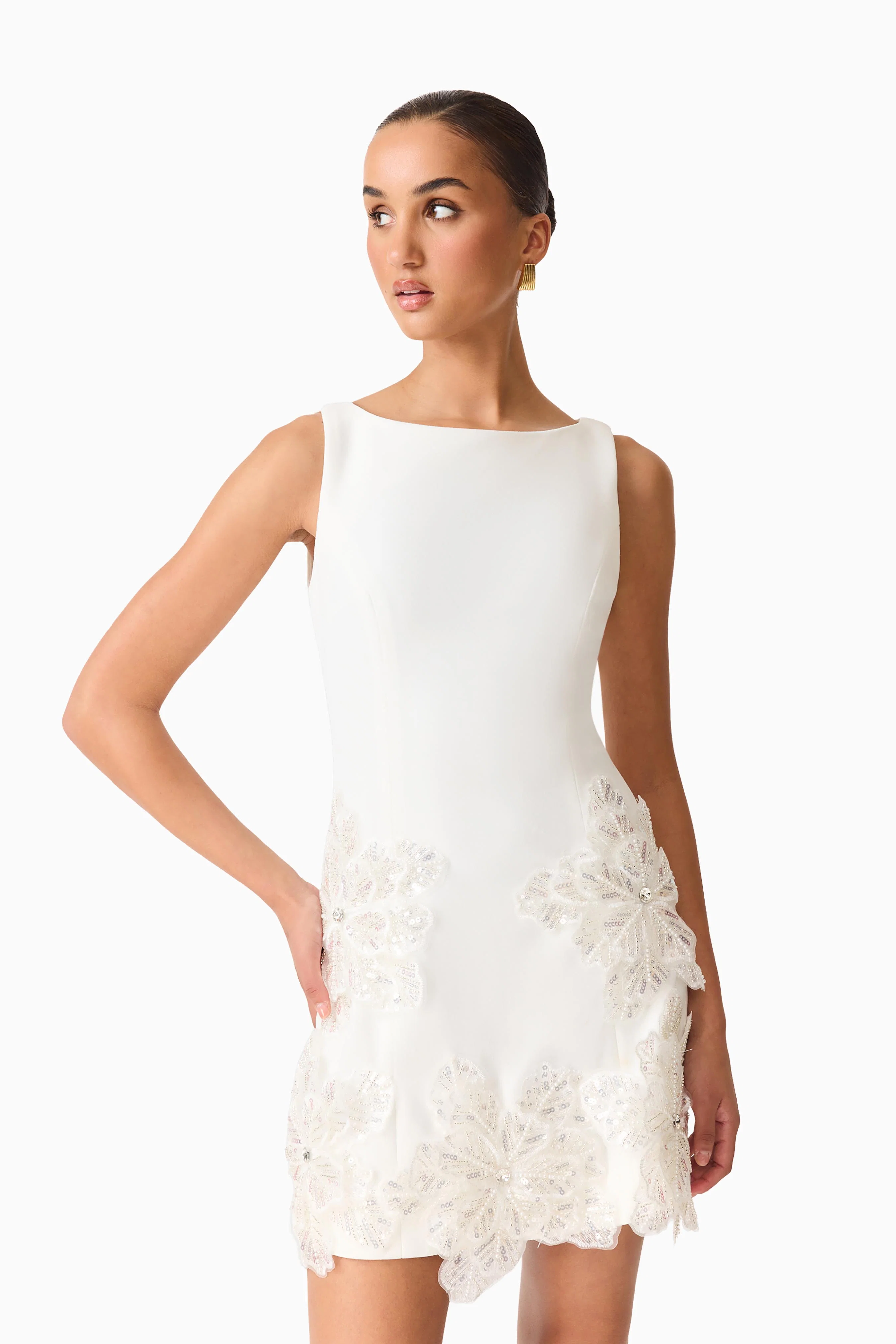 Skye Embellished Mini Dress in White