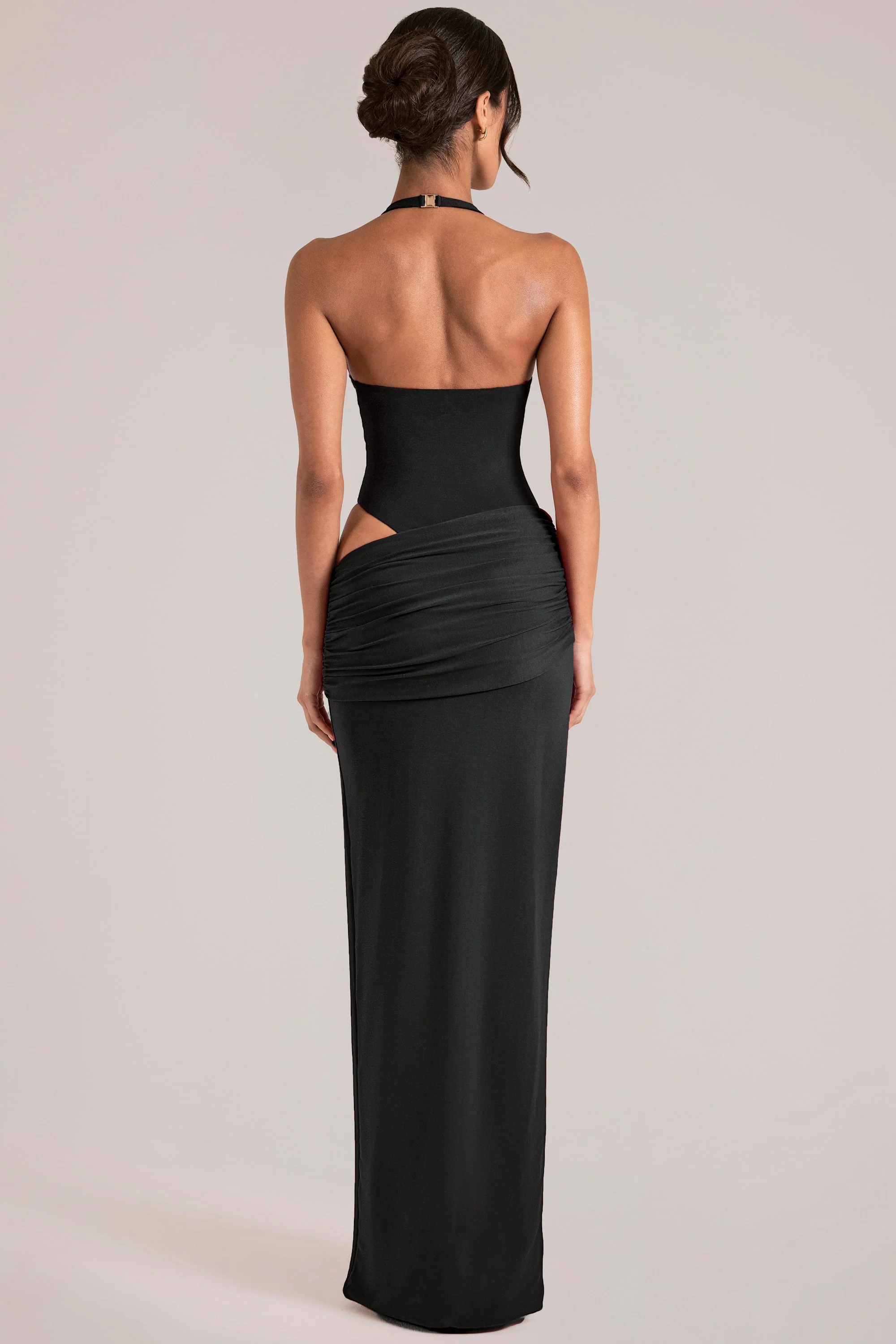 Deep Plunge Halterneck Maxi Dress in Black