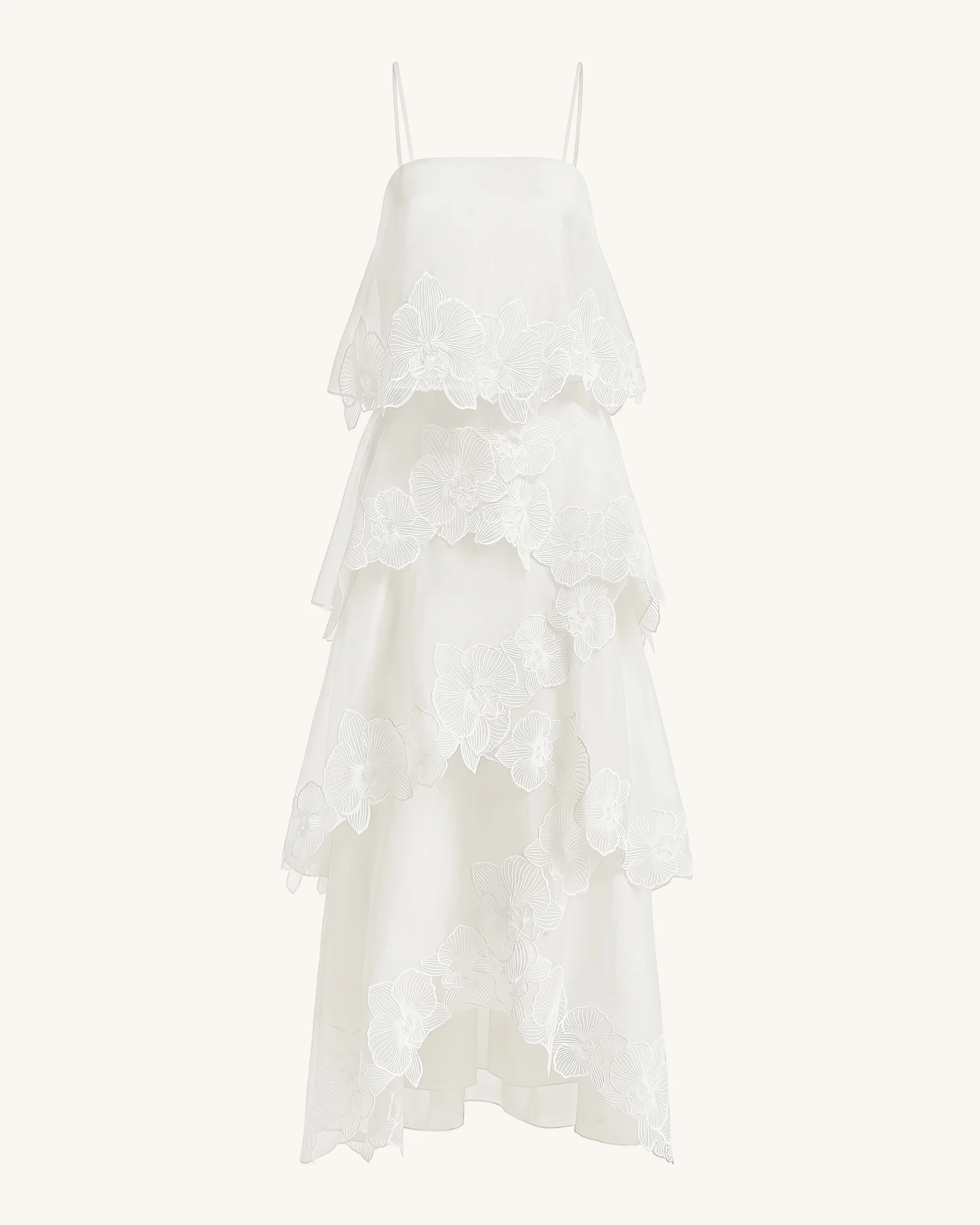 Orchid Embroidered Layered Maxi Dress - White - FASHION NOB