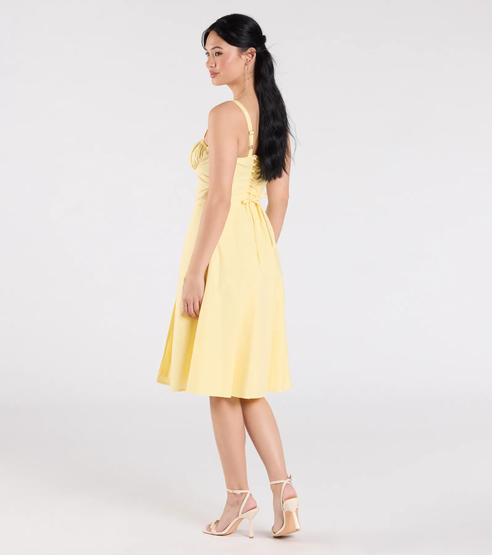 Playful And Pretty Corset Lace-Up Midi Dress