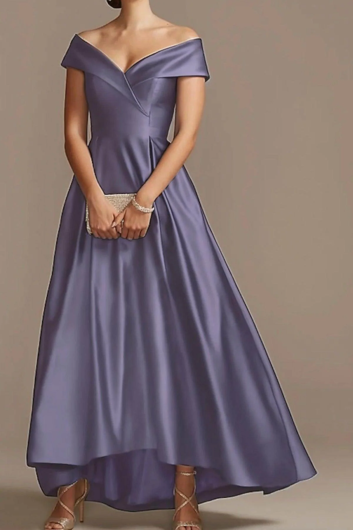 High Low Ankle Length Satin Mother Dress CM0078