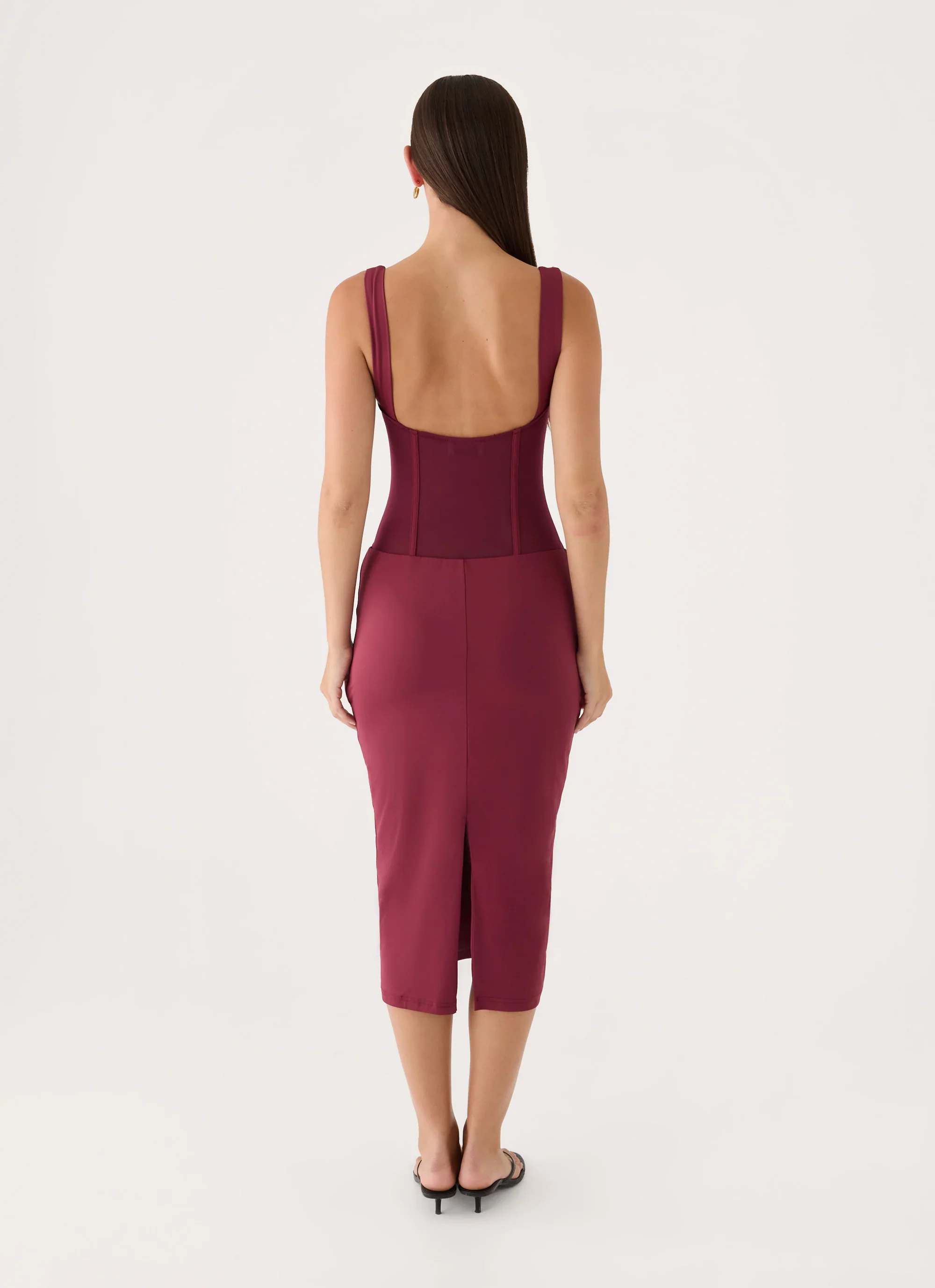 Plaise Corset Long Midi Dress - Burgundy