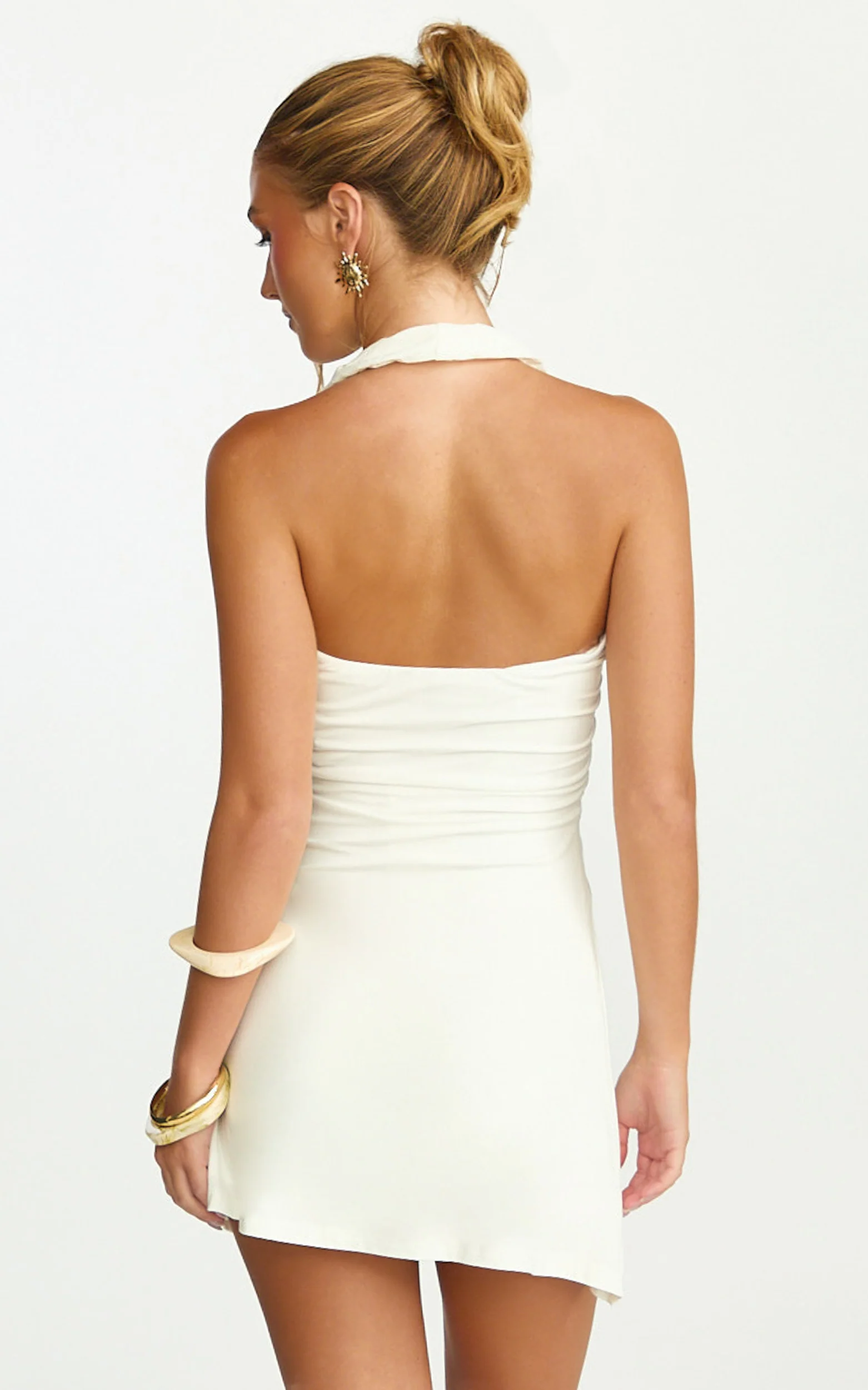 Odile Mini Dress - U Halter Neck Dress in Cream