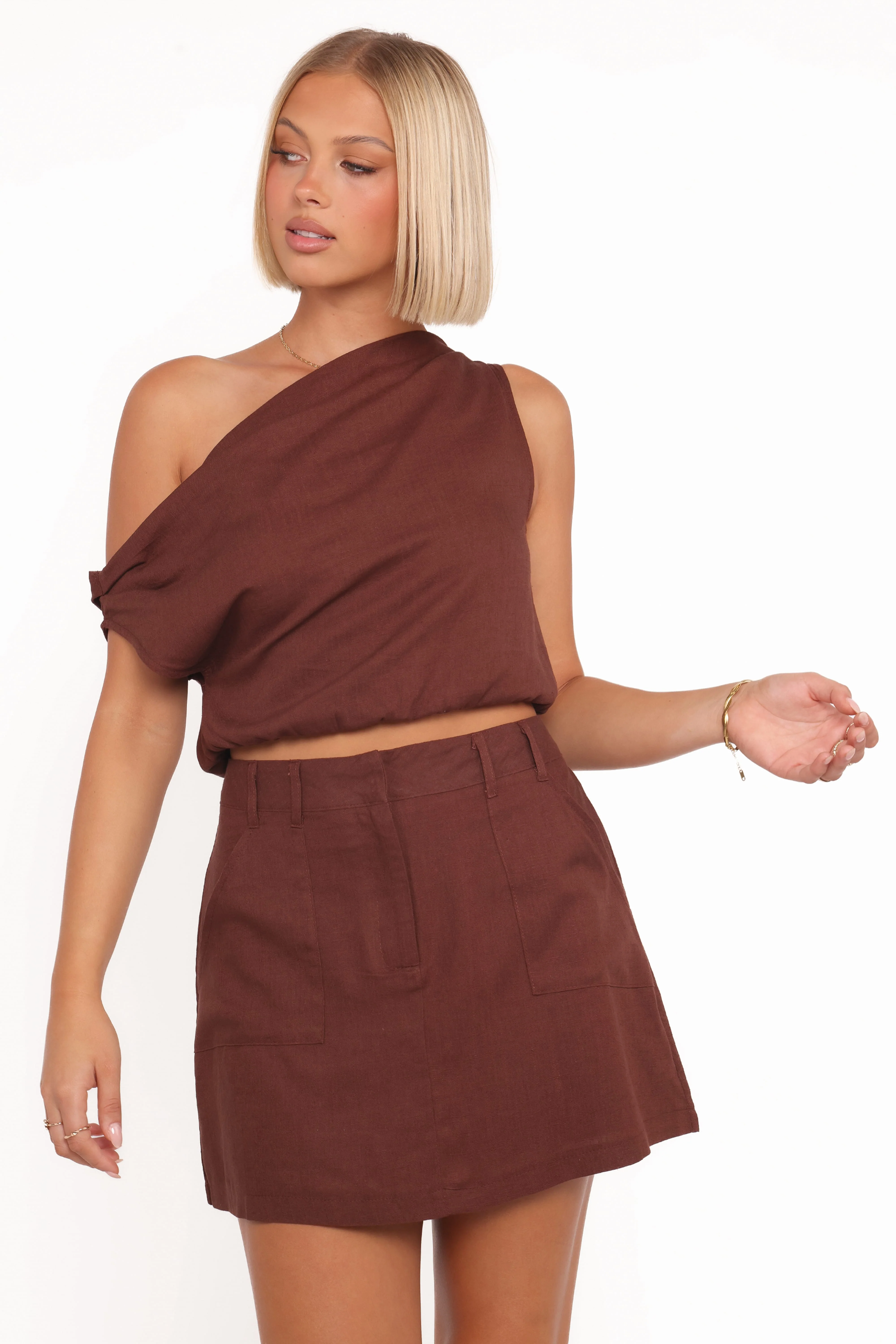 Shaw Off Shoulder Top - Chocolate Brown