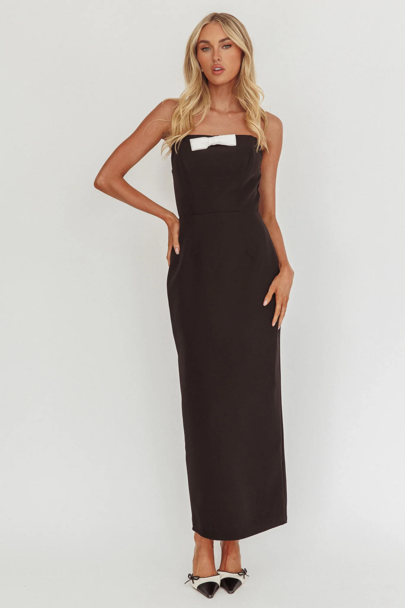 Cocktail Party Strapless Bow Bust Maxi Dress Black - luluinthesky