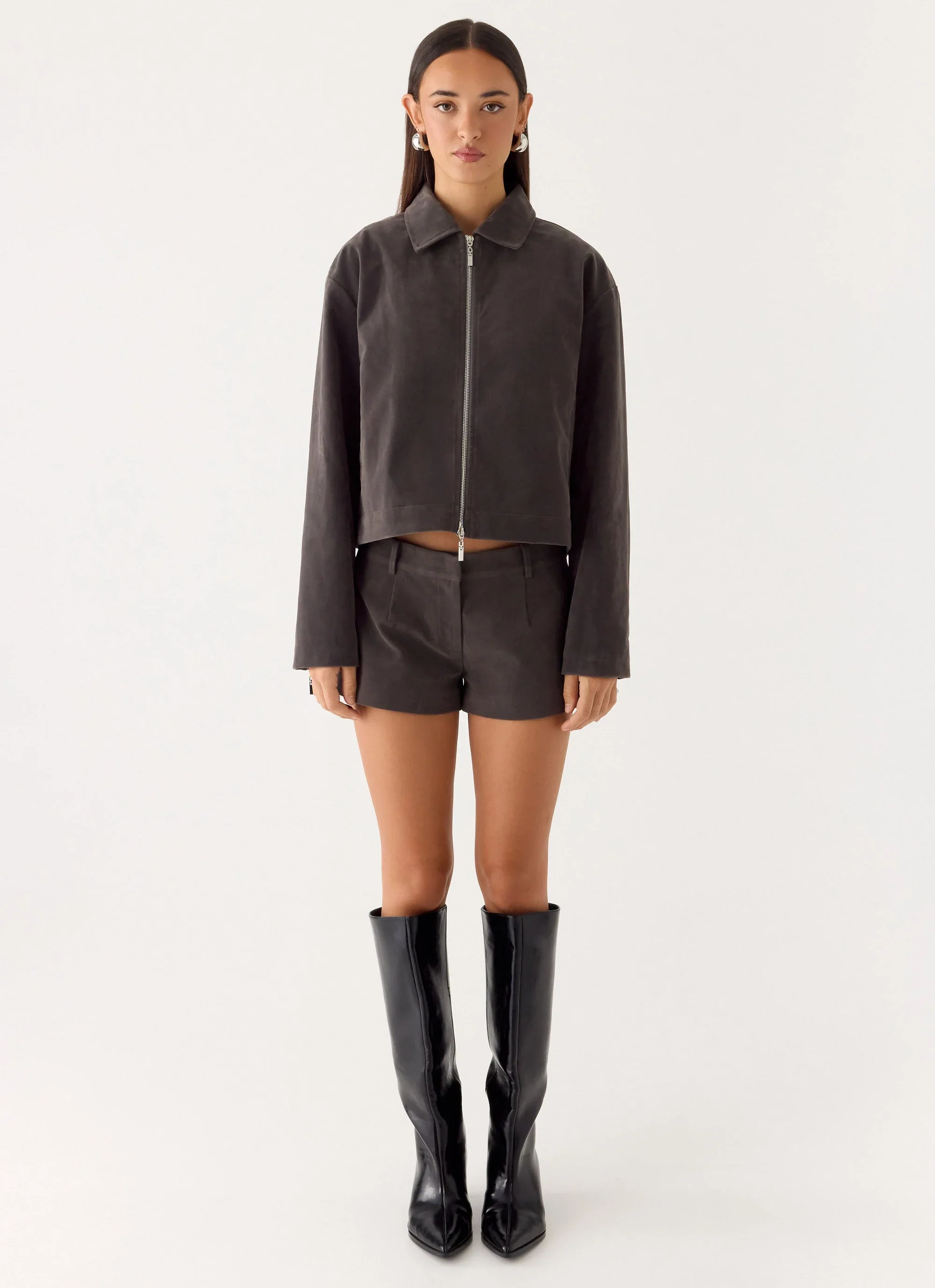 Jeremy Faux Suede Shorts - Tan Grey