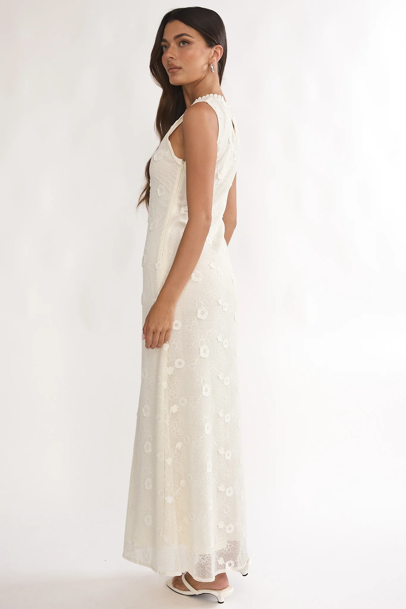 Kensi Sleeveless Crochet Maxi Dress Oat - luluinthesky