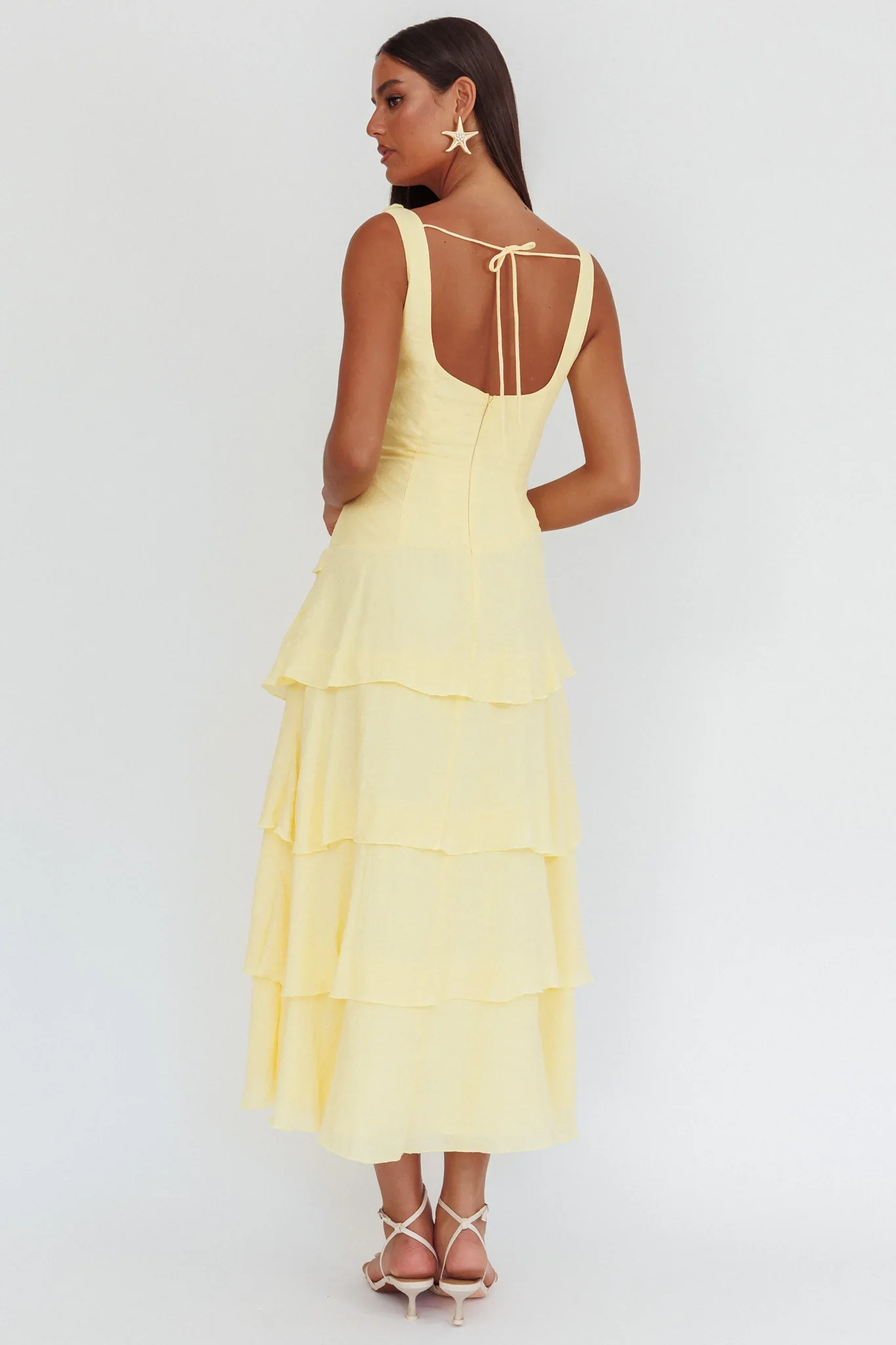 Khlara V-Neck Frill Trim Maxi Dress Butter