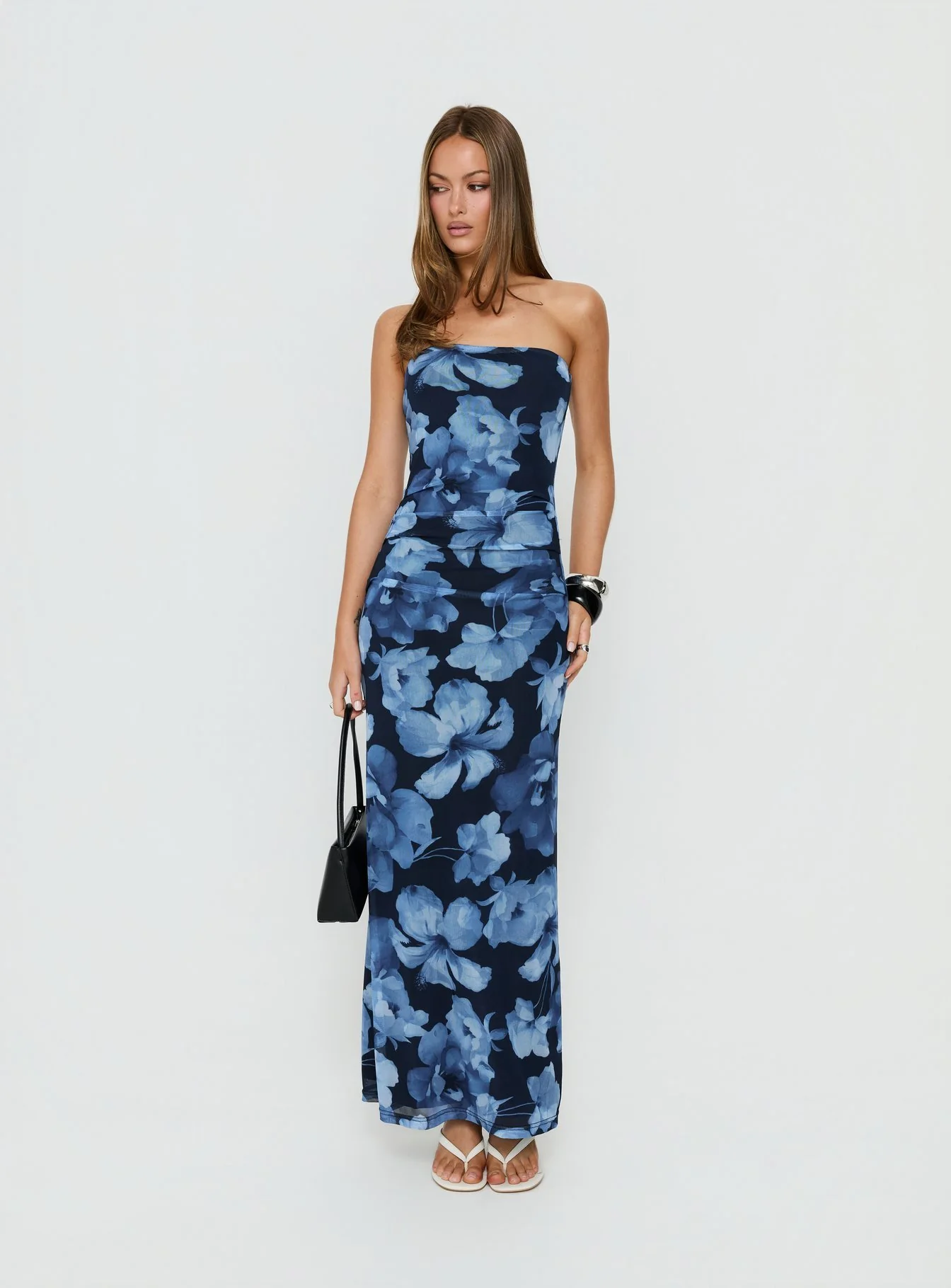 Lanora Strapless Maxi Dress Blue Floral